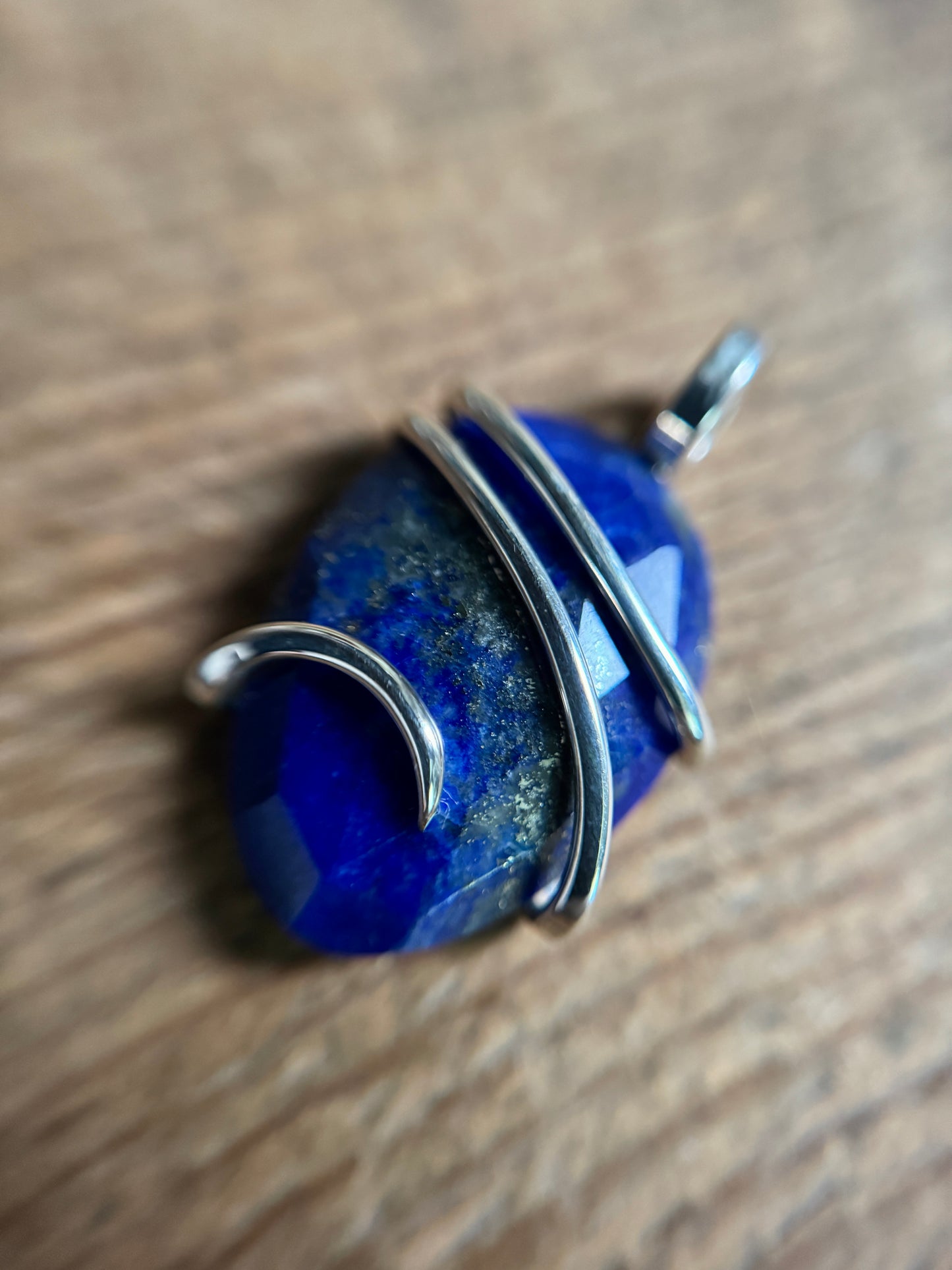 Faceted lapis in sterling silver pendant