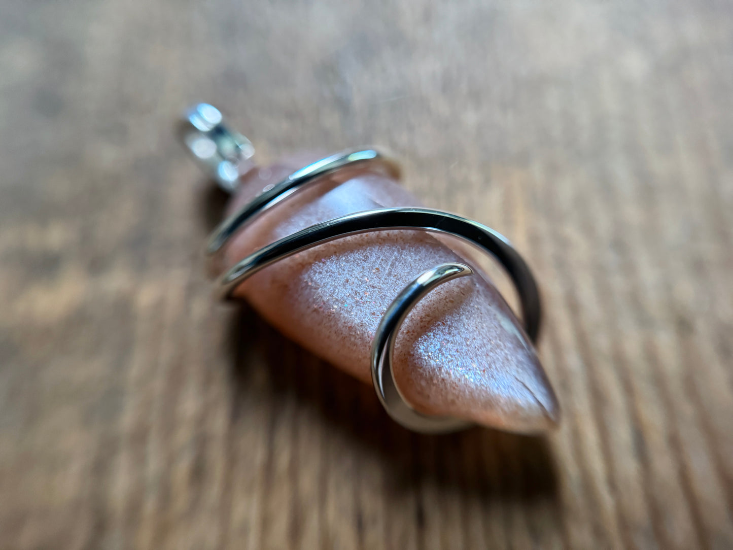 Peach moonstone in sterling silver pendant