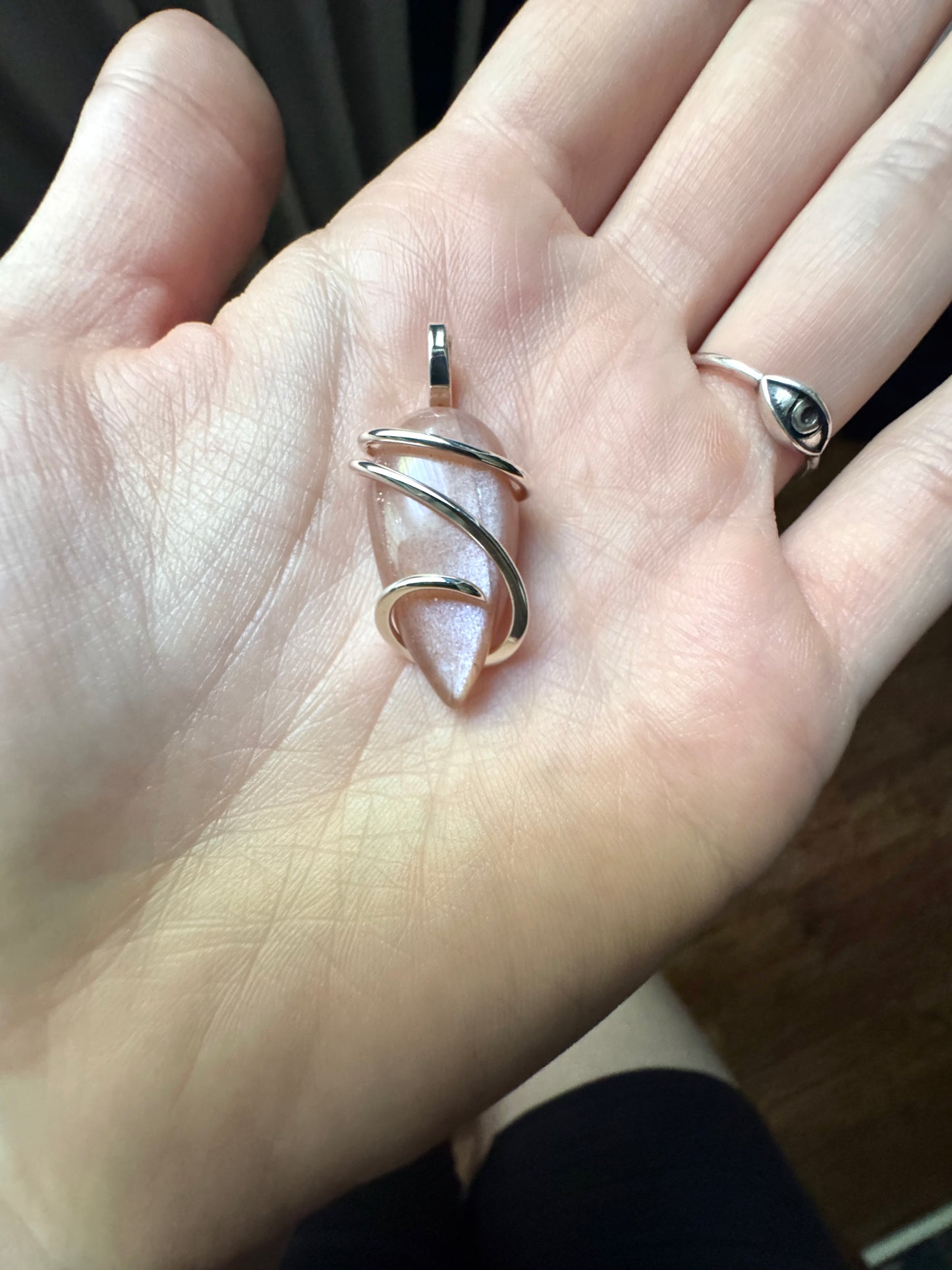 Peach moonstone in sterling silver pendant