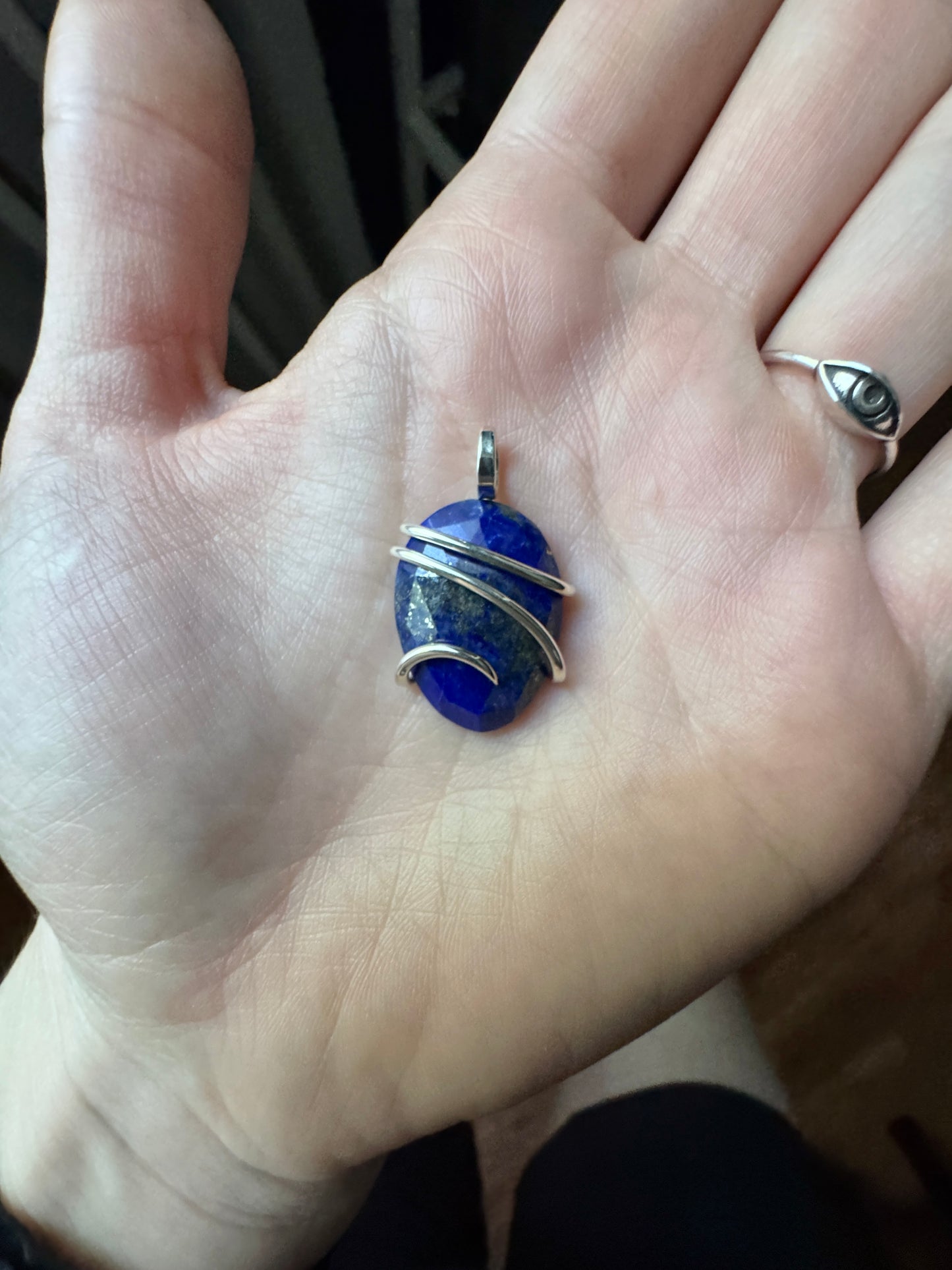 Faceted lapis in sterling silver pendant