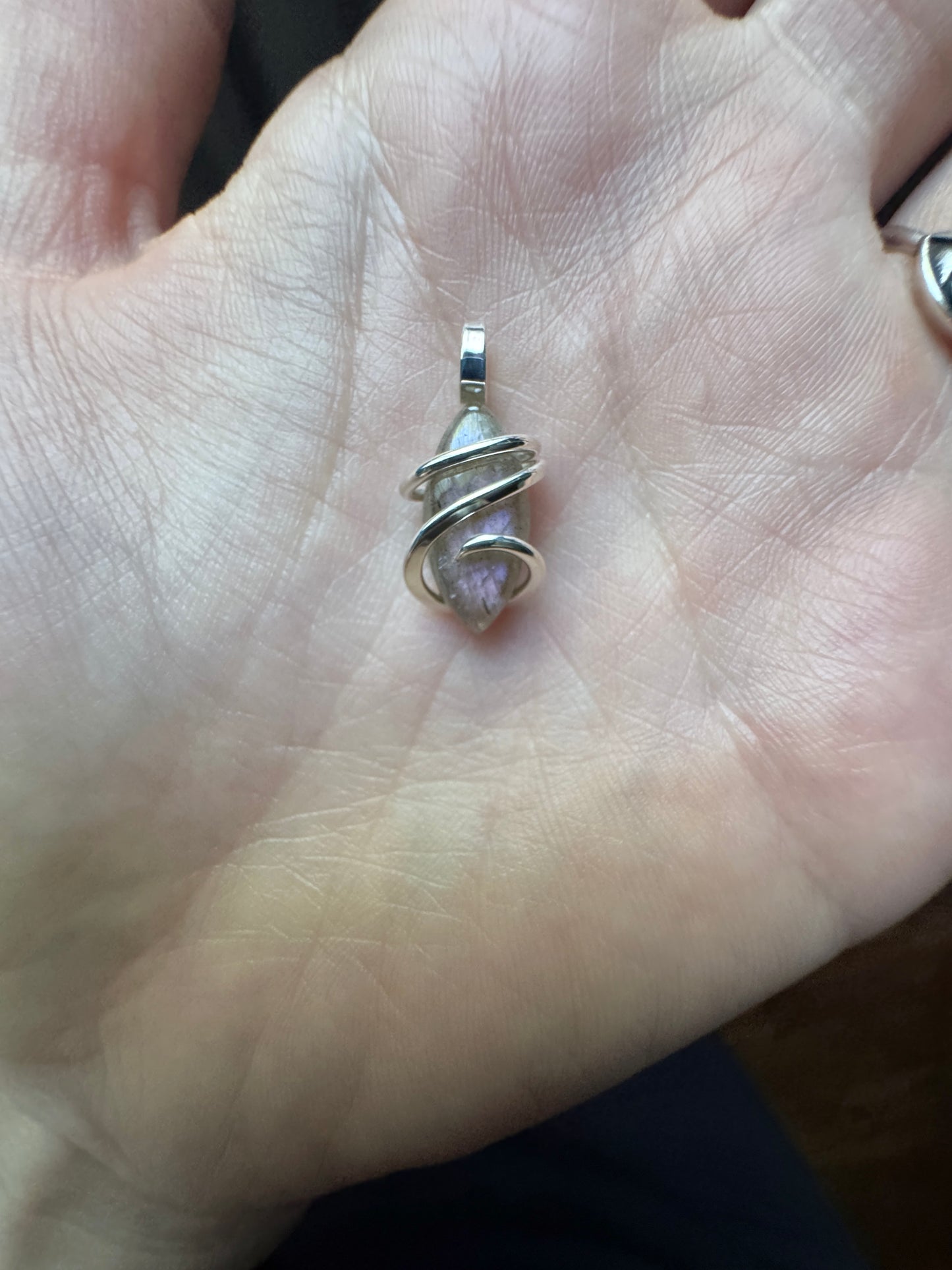 Pink labradorite in sterling silver pendant