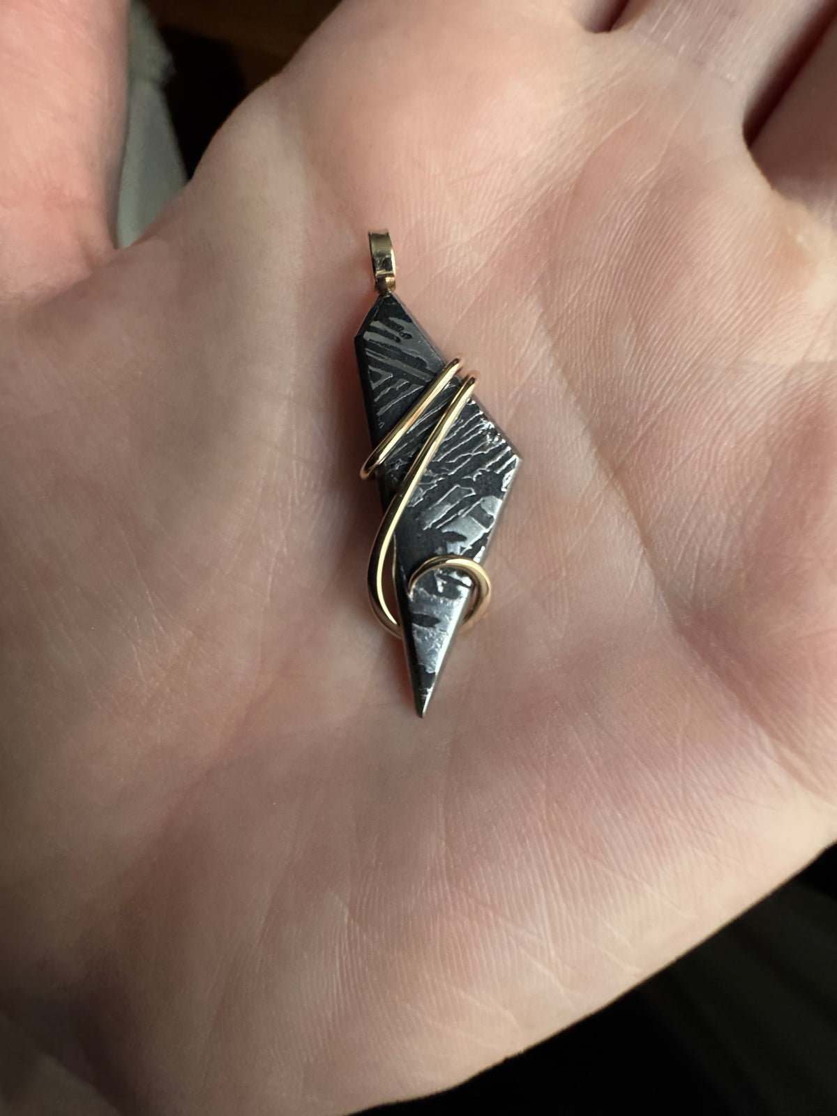 Meteorite in 14k gold pendant