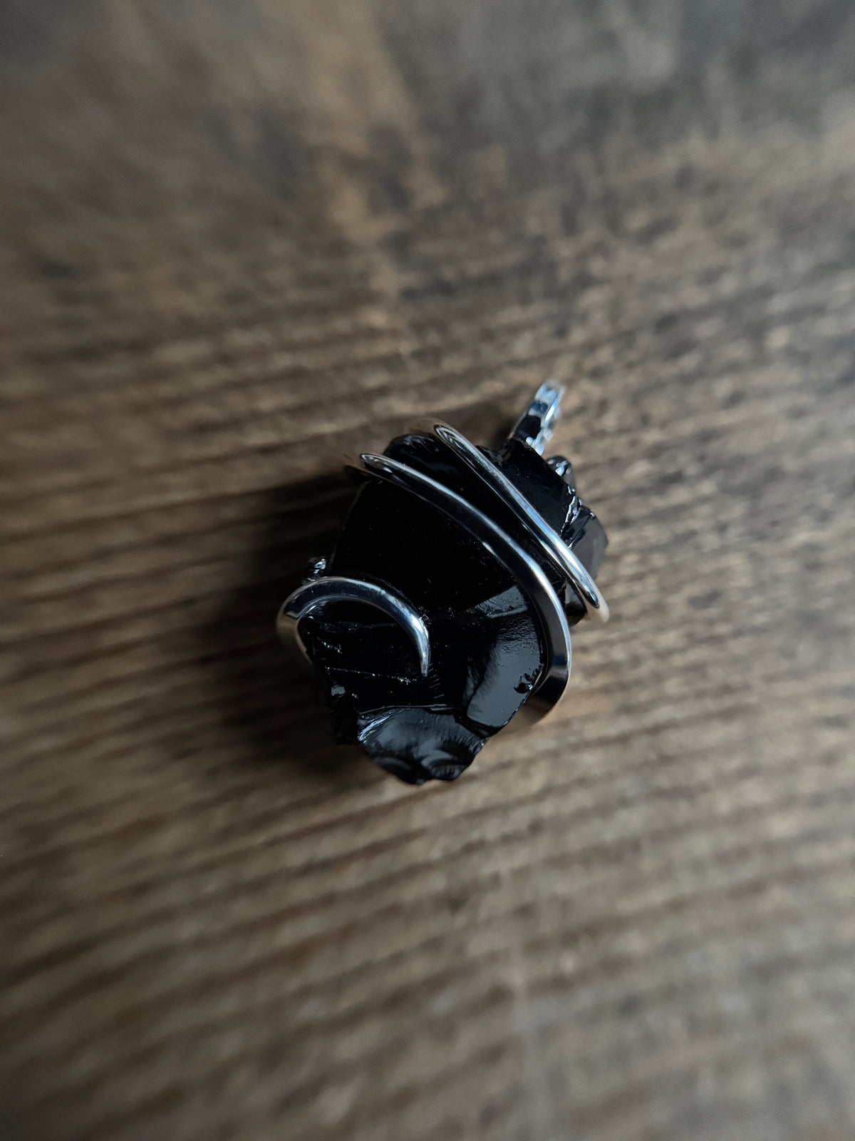 Shungite in forged sterling silver pendant