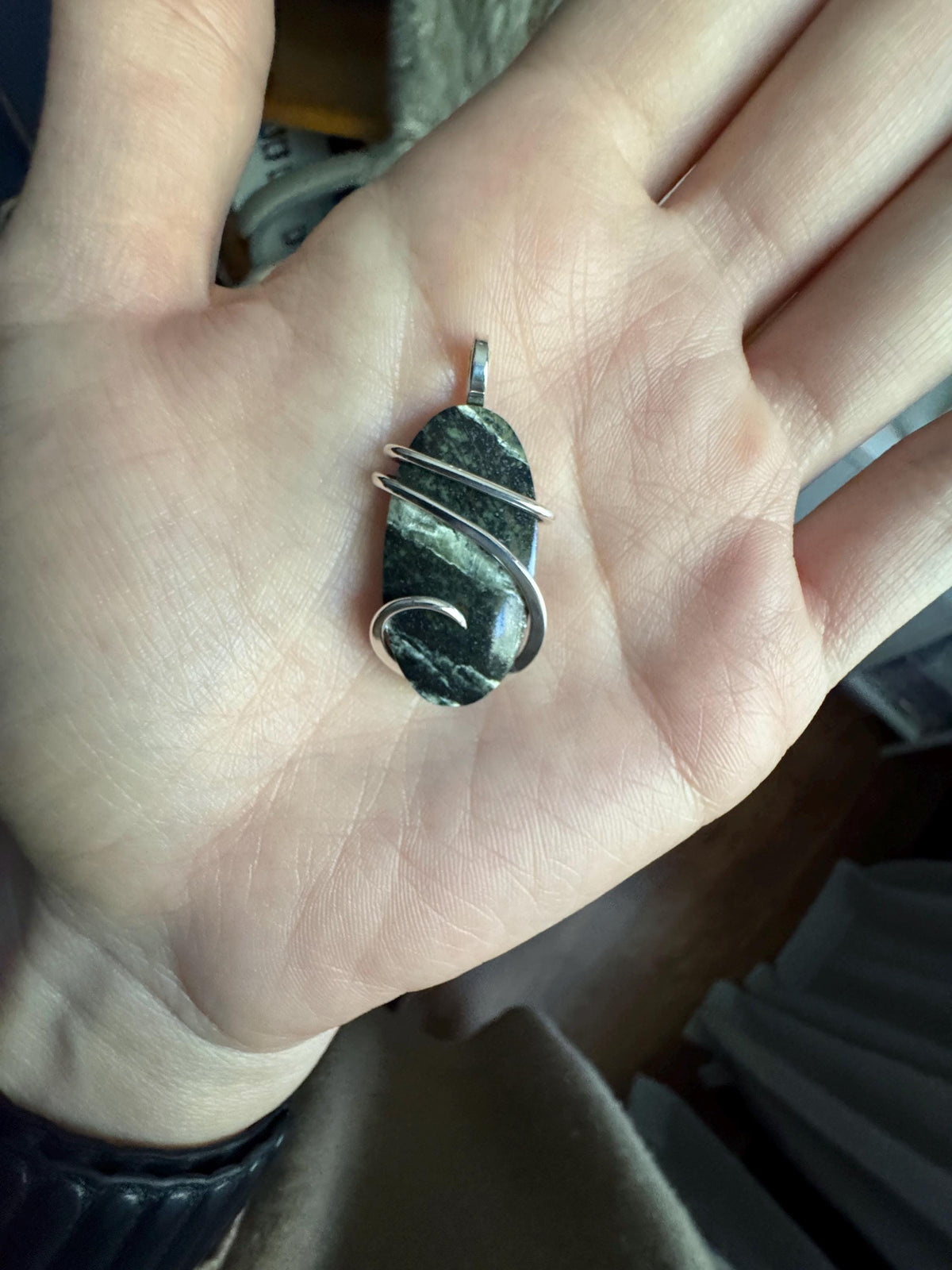 Swiss green opal sterling silver pendant