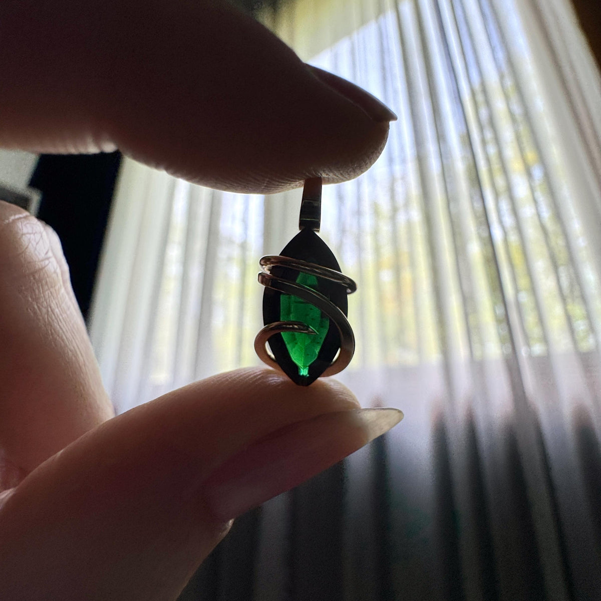 Mt St Helens obsidianite in 14k gold pendant
