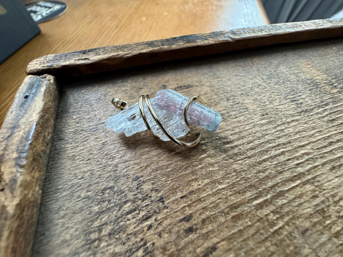 Tourmaline in kunzite in 14k gold pendant