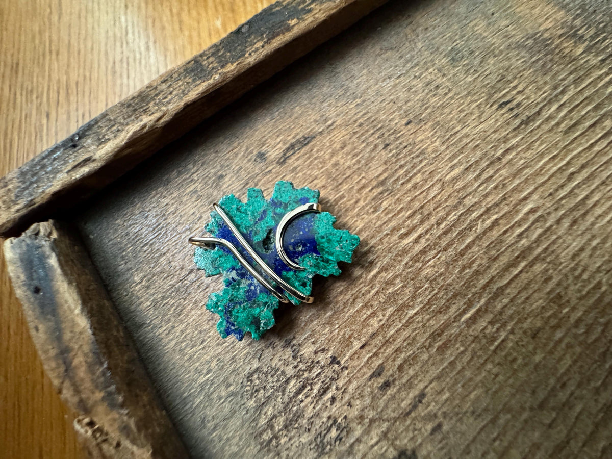 Azurite malachite 14k gold pendant