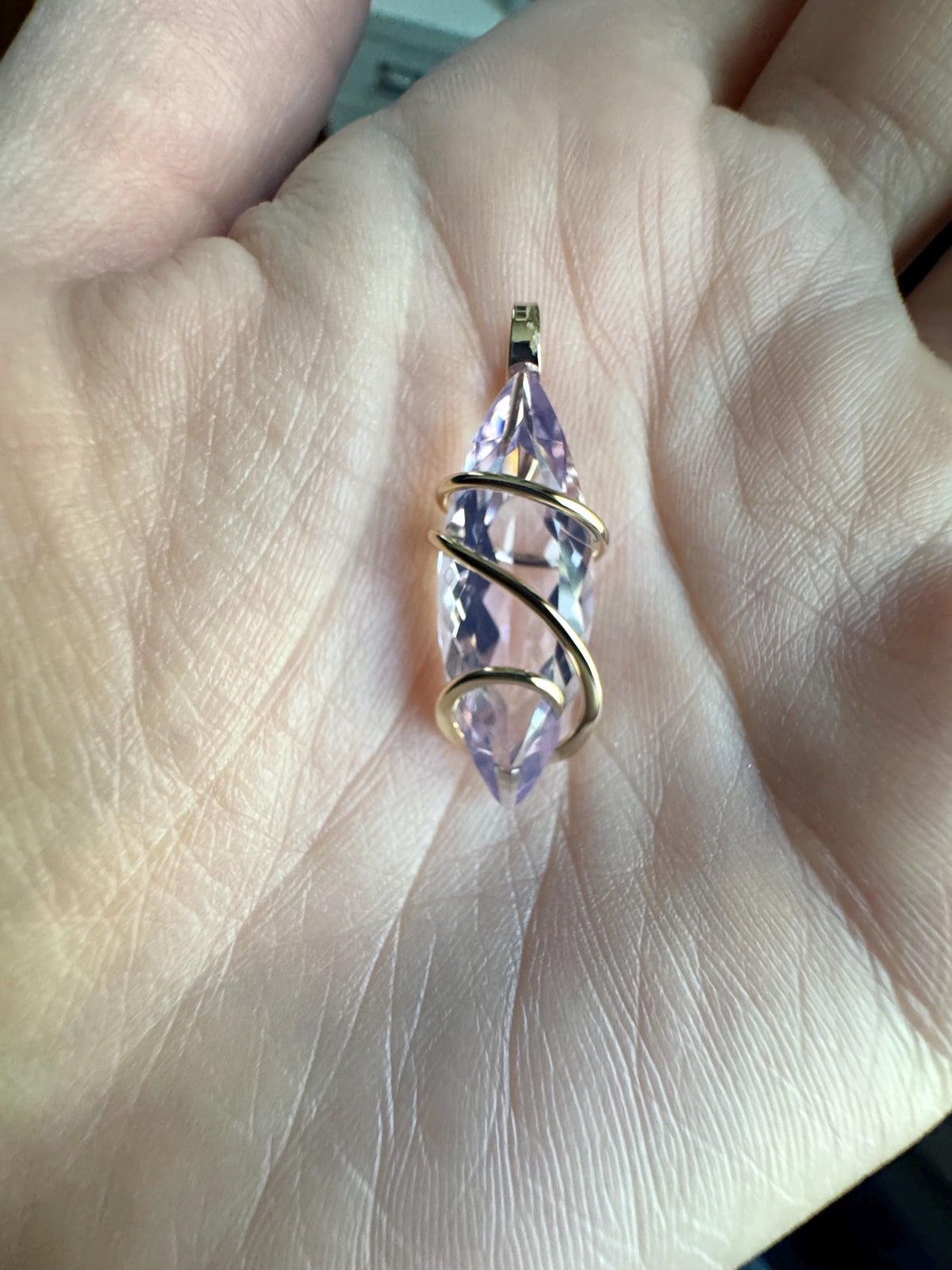 Faceted lavender quartz in 14k gold pendant