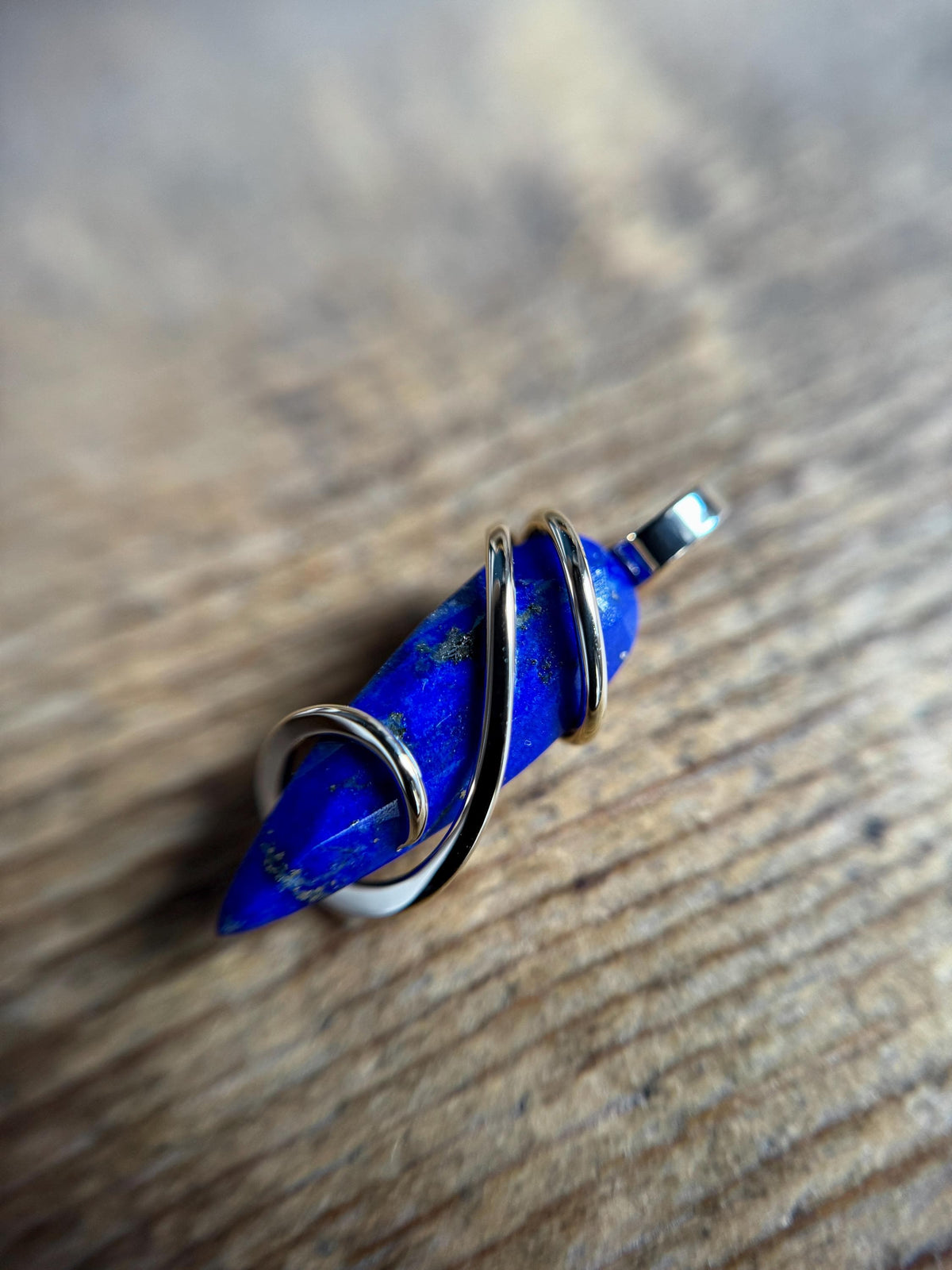 Lapis in forged 14k gold pendant