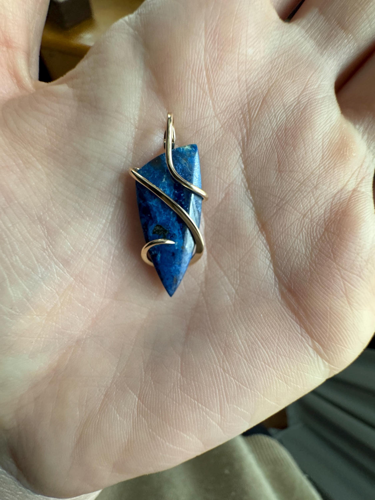 Azurite in 14k gold pendant
