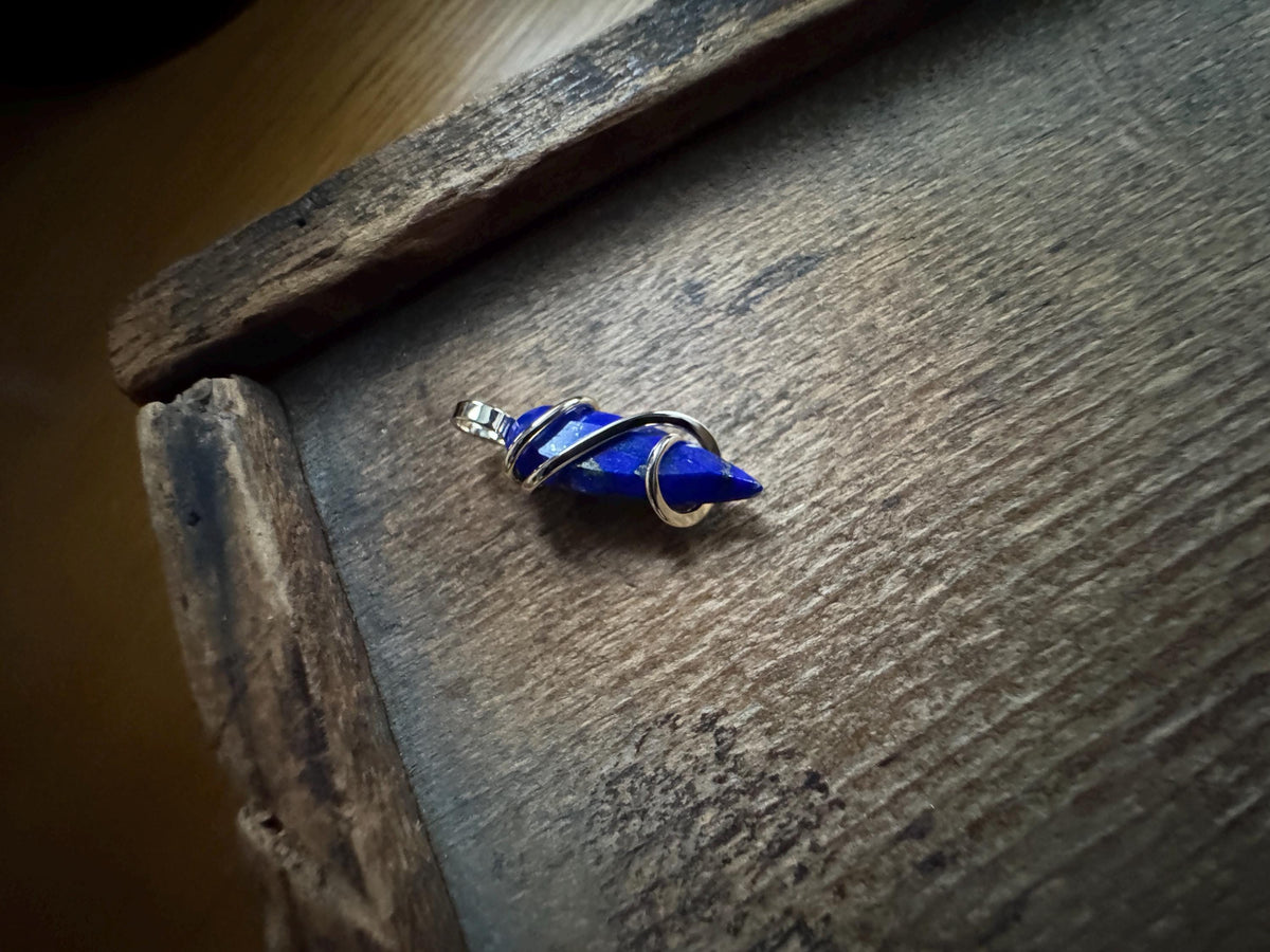Lapis in forged 14k gold pendant