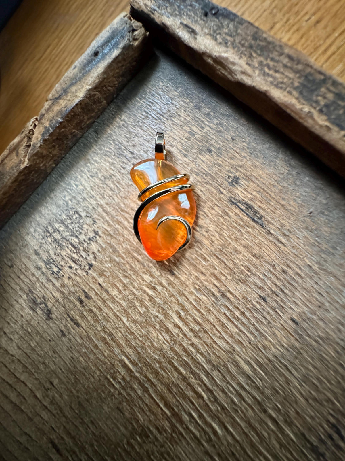 Mexican fire opal in 14k gold pendant