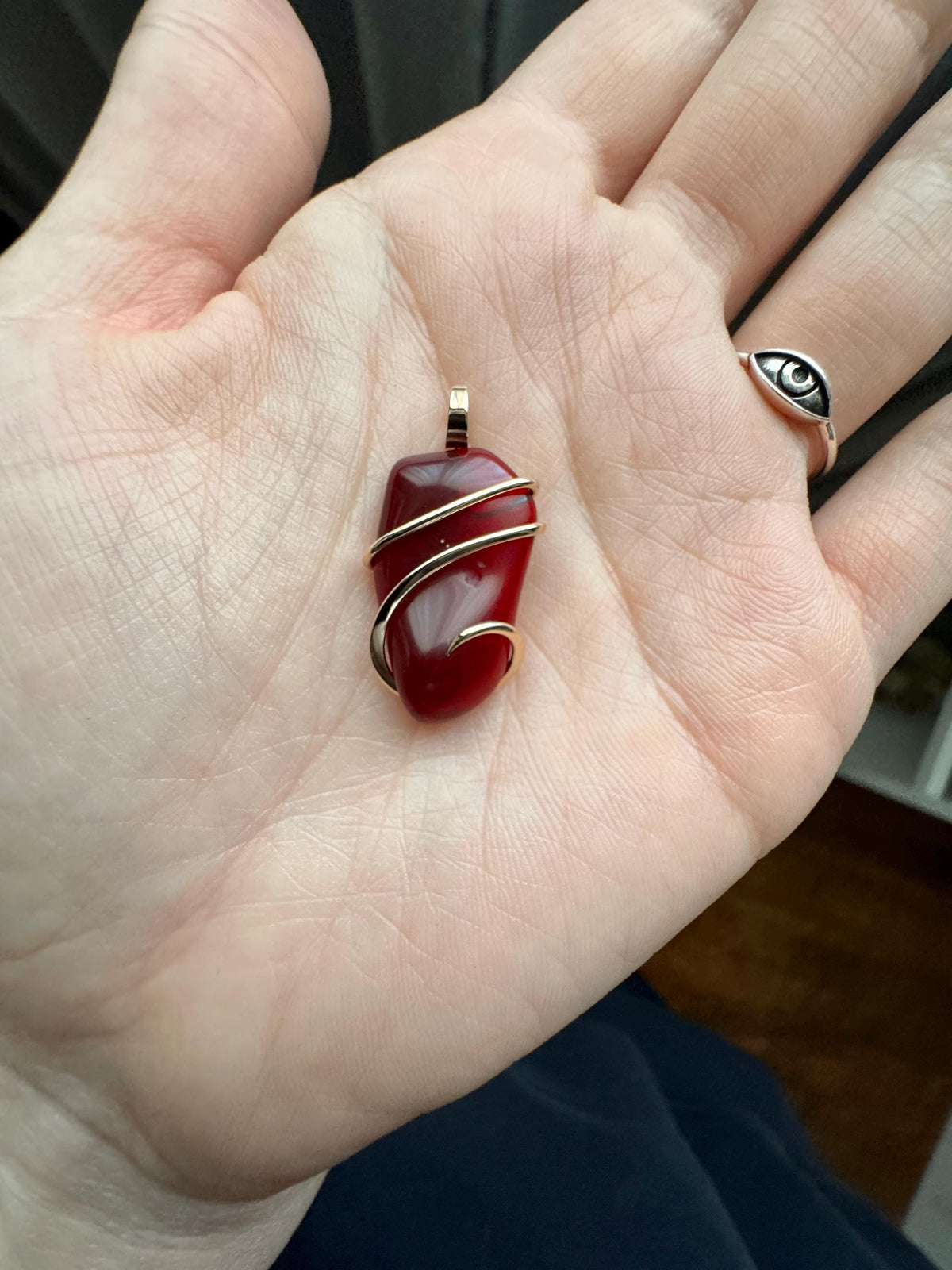 Mexican fire opal in 14k gold pendant