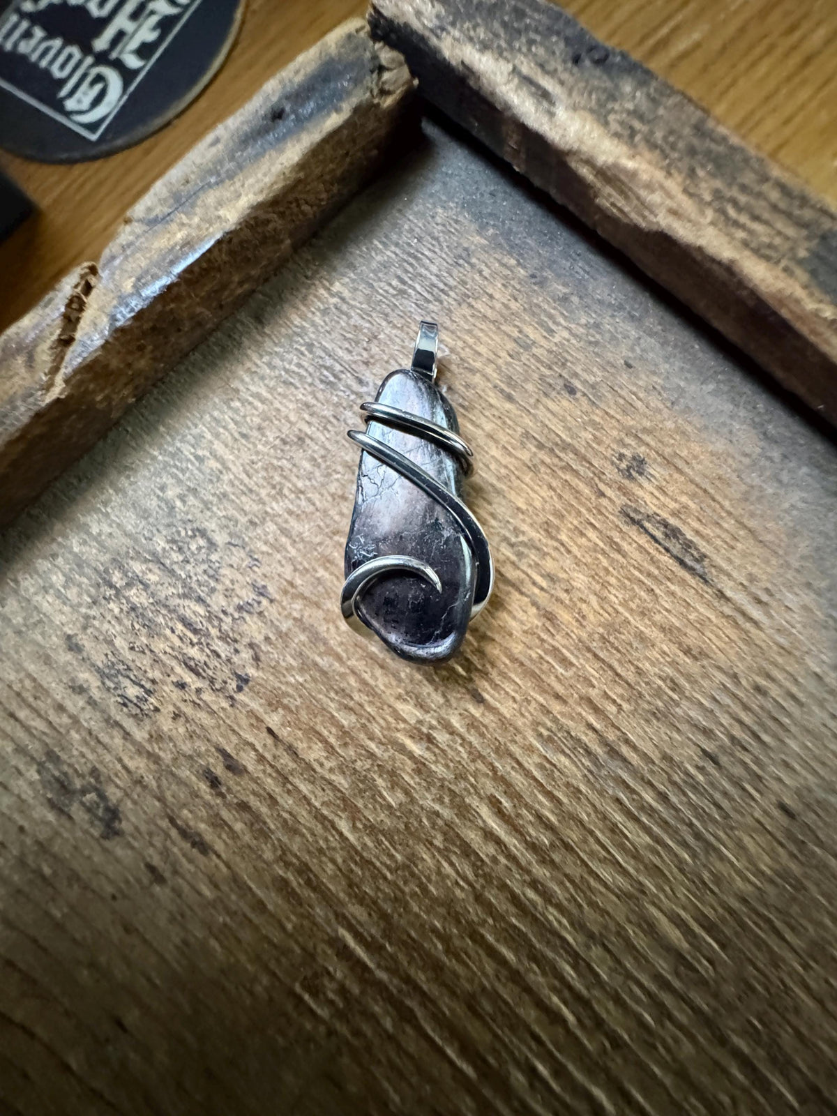 Hypersthene in forged sterling silver pendant