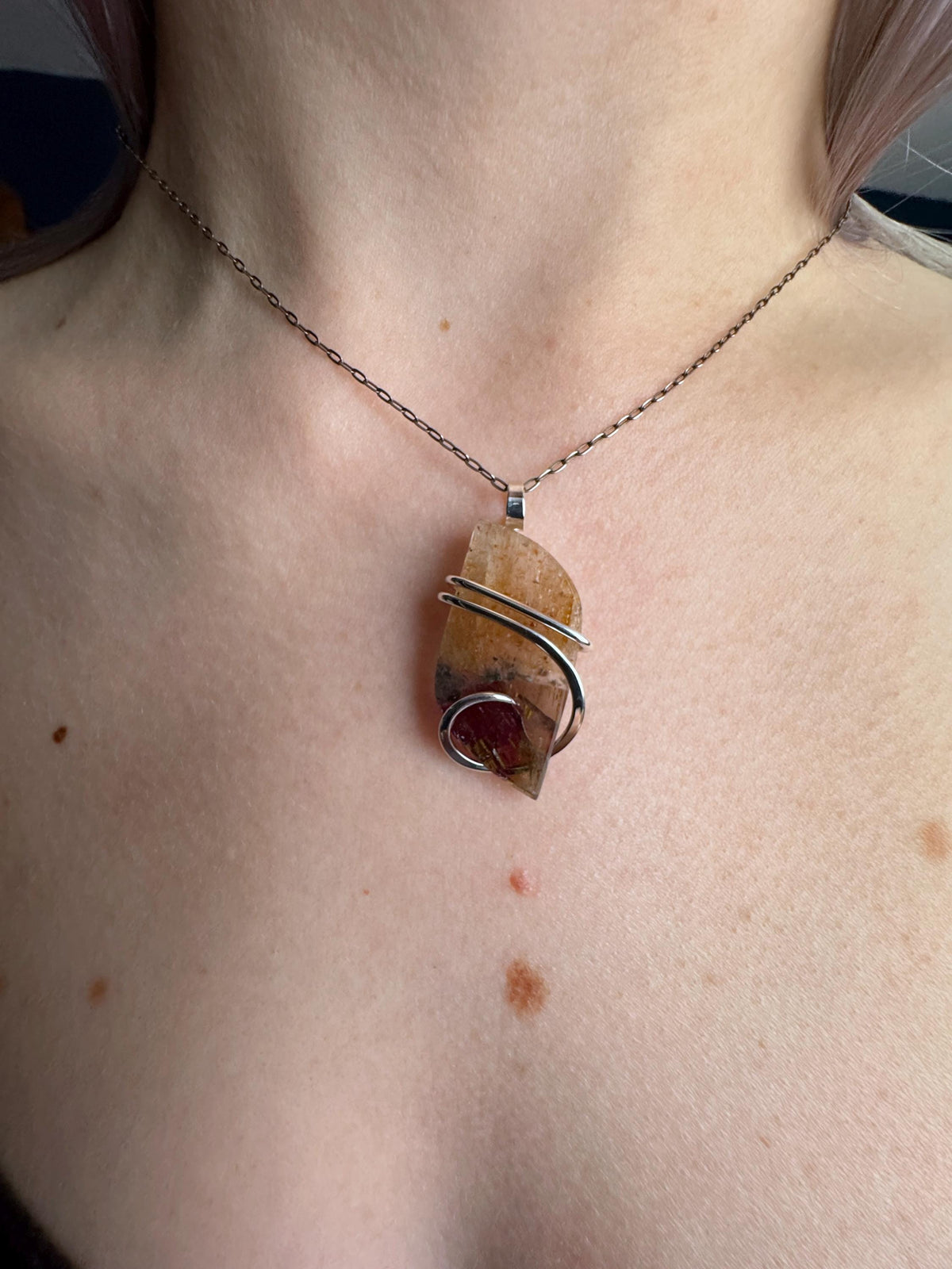 Faceted super seven in sterling silver pendant