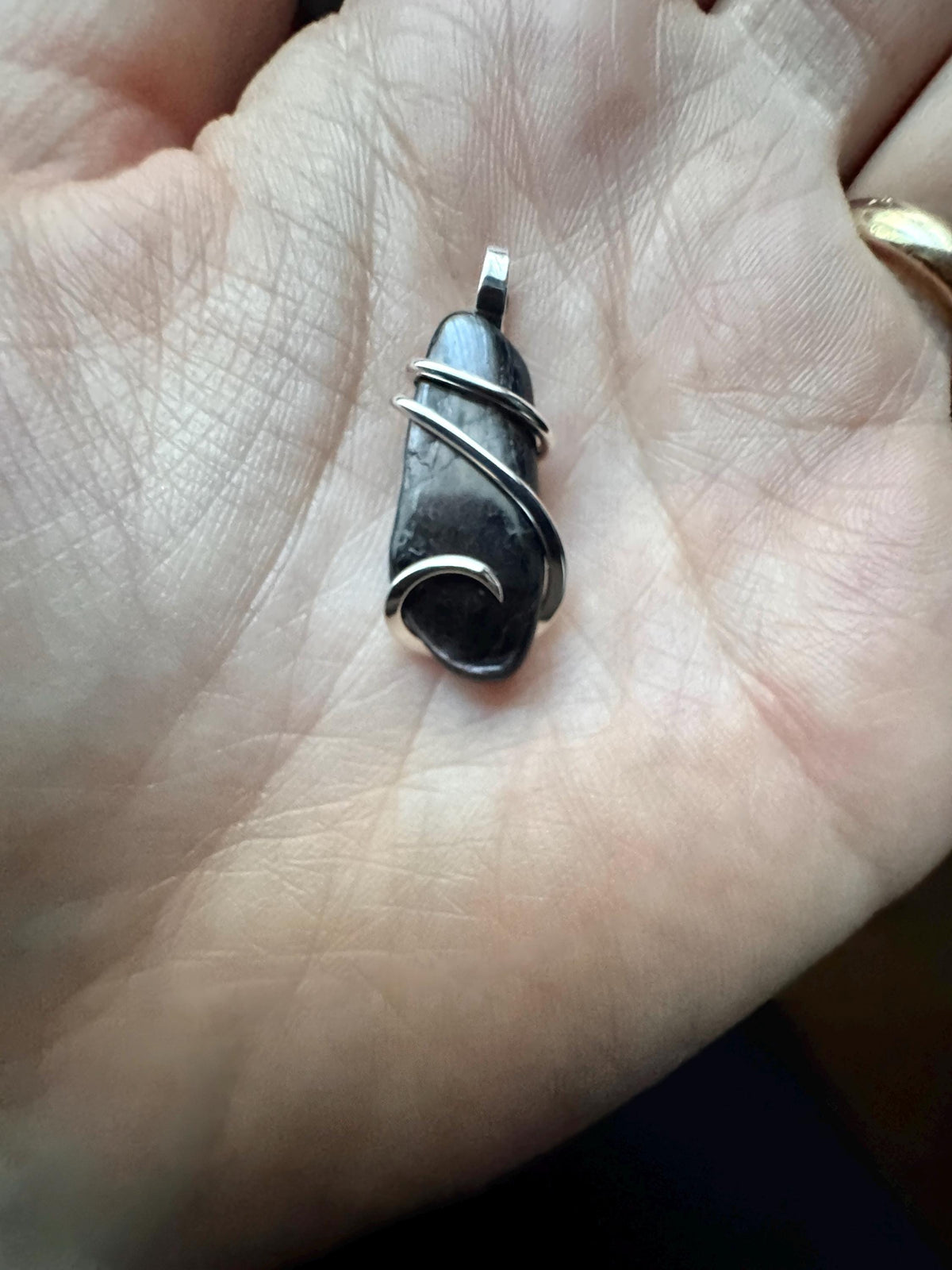 Hypersthene in forged sterling silver pendant