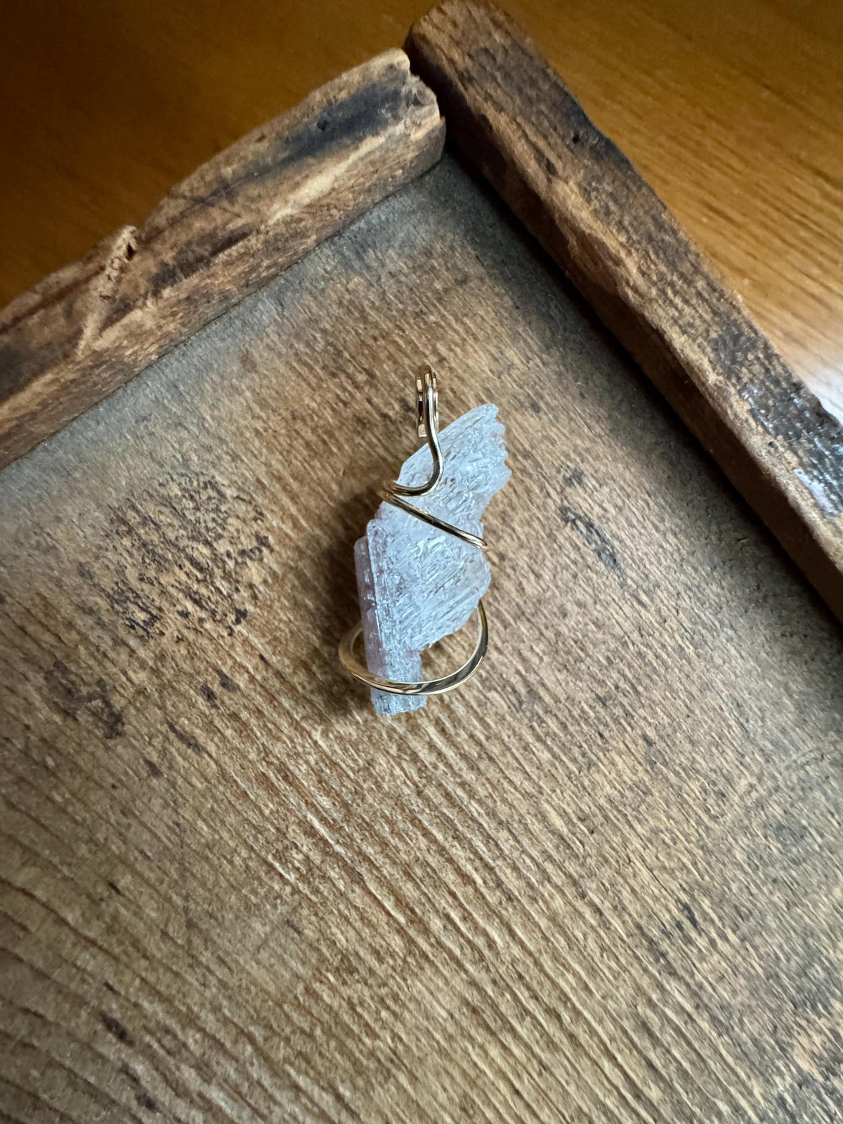 Tourmaline in kunzite in 14k gold pendant