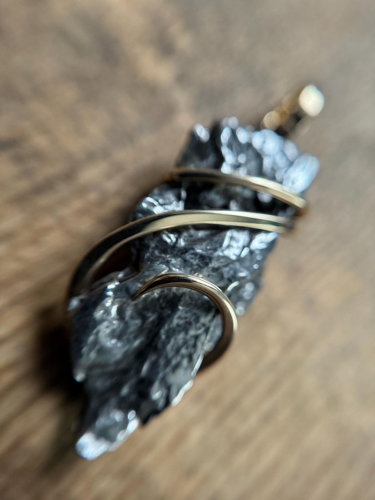 Meteorite in forged 14k gold pendant