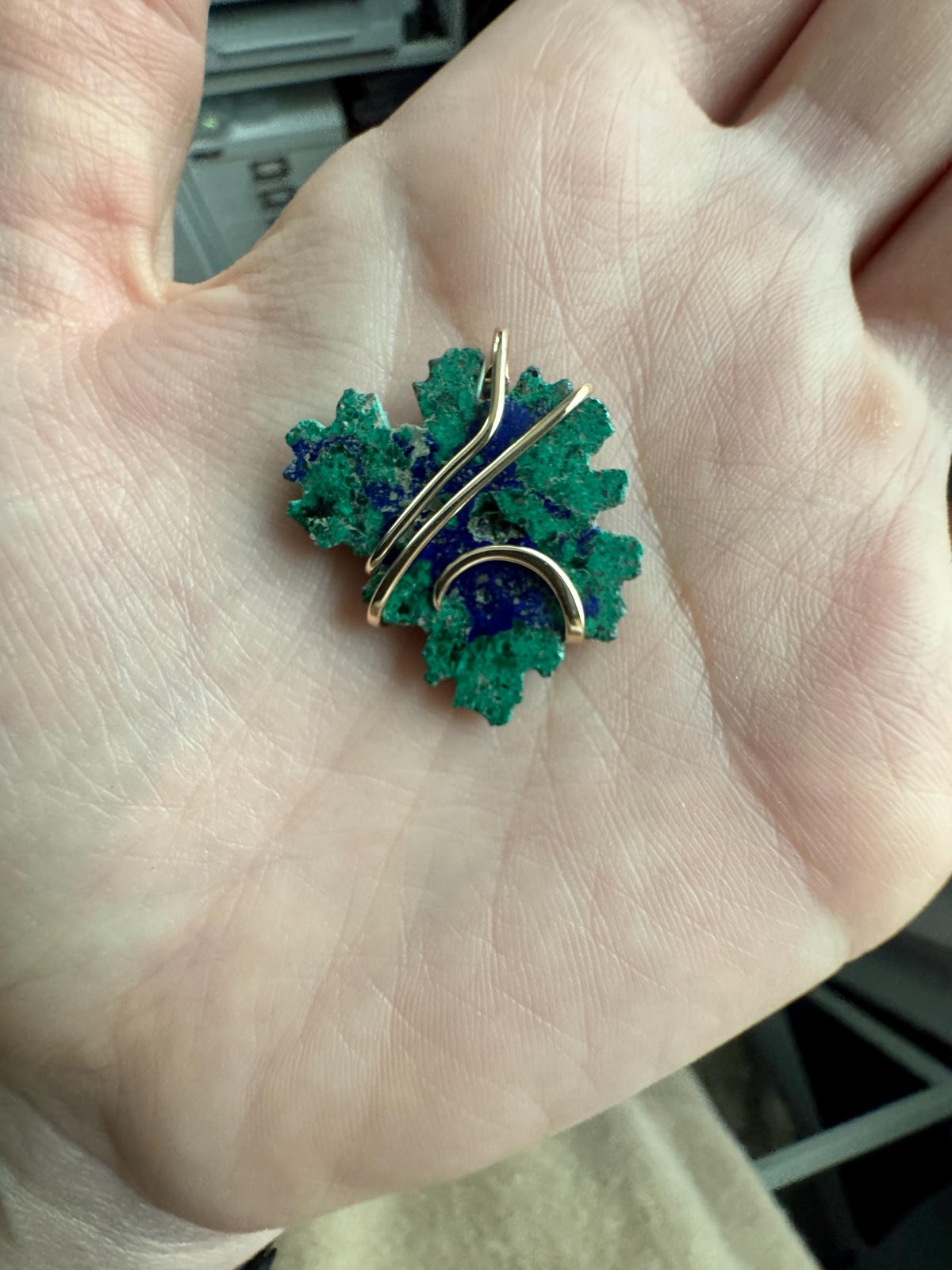 Azurite malachite 14k gold pendant