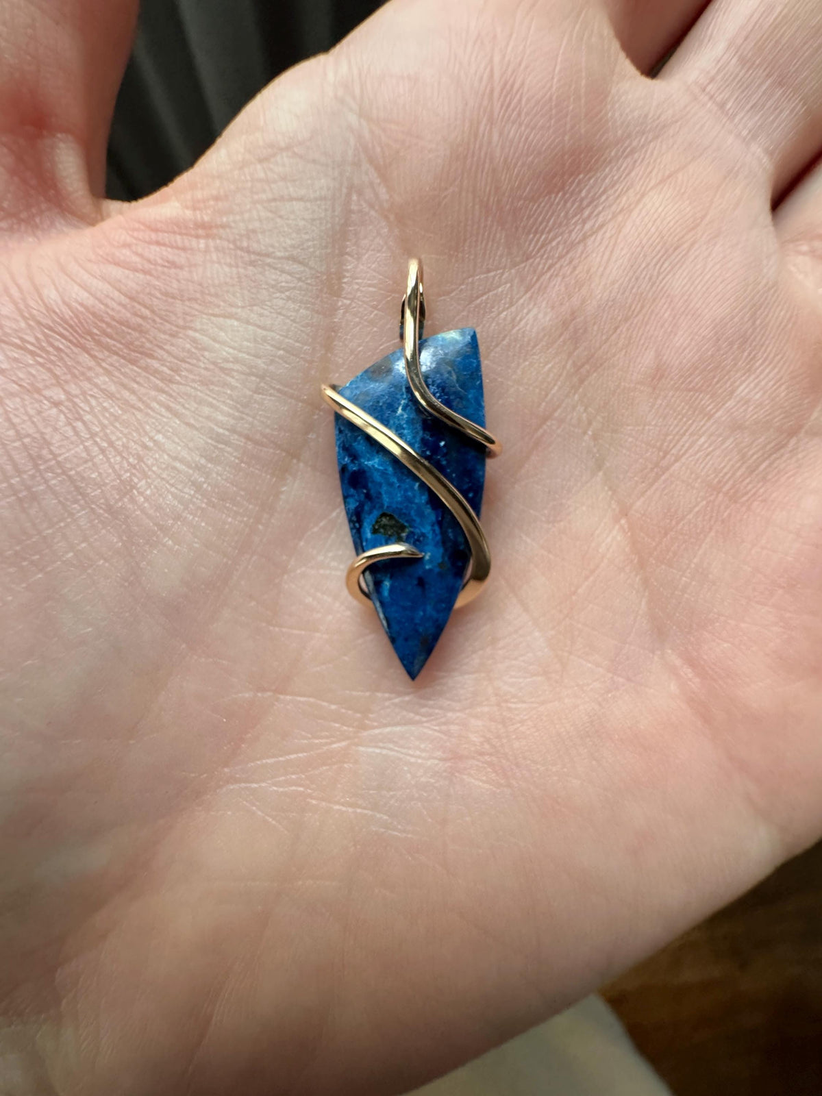 Azurite in 14k gold pendant