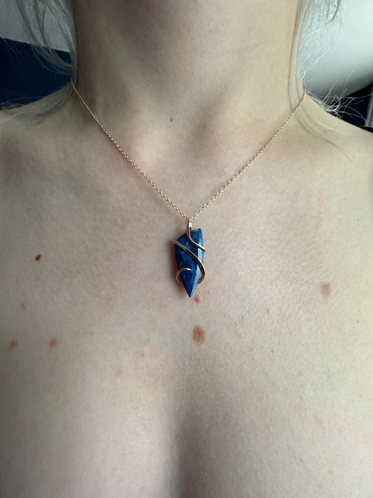 Azurite in 14k gold pendant
