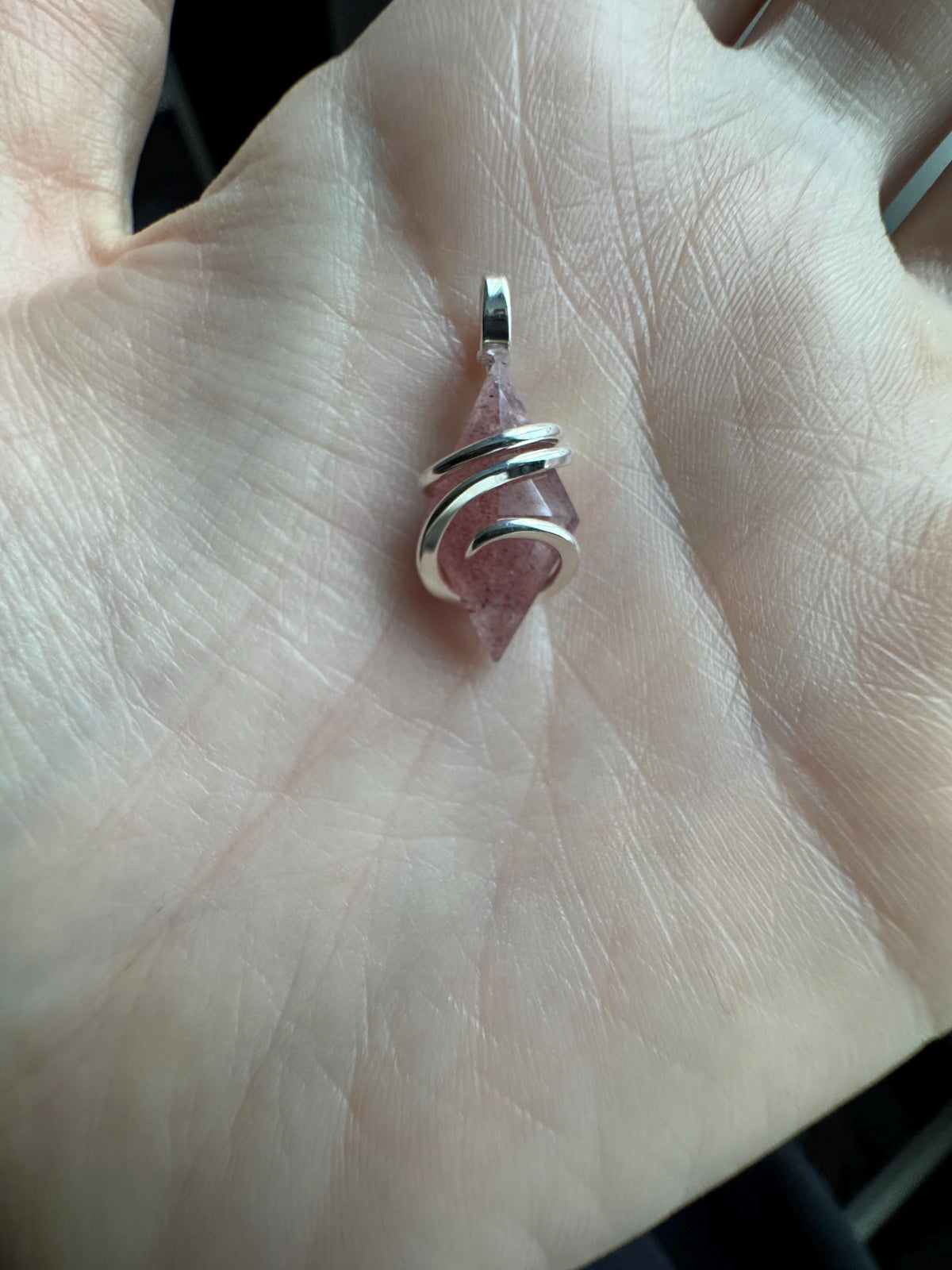 Faceted strawberry quartz in sterling silver pendant