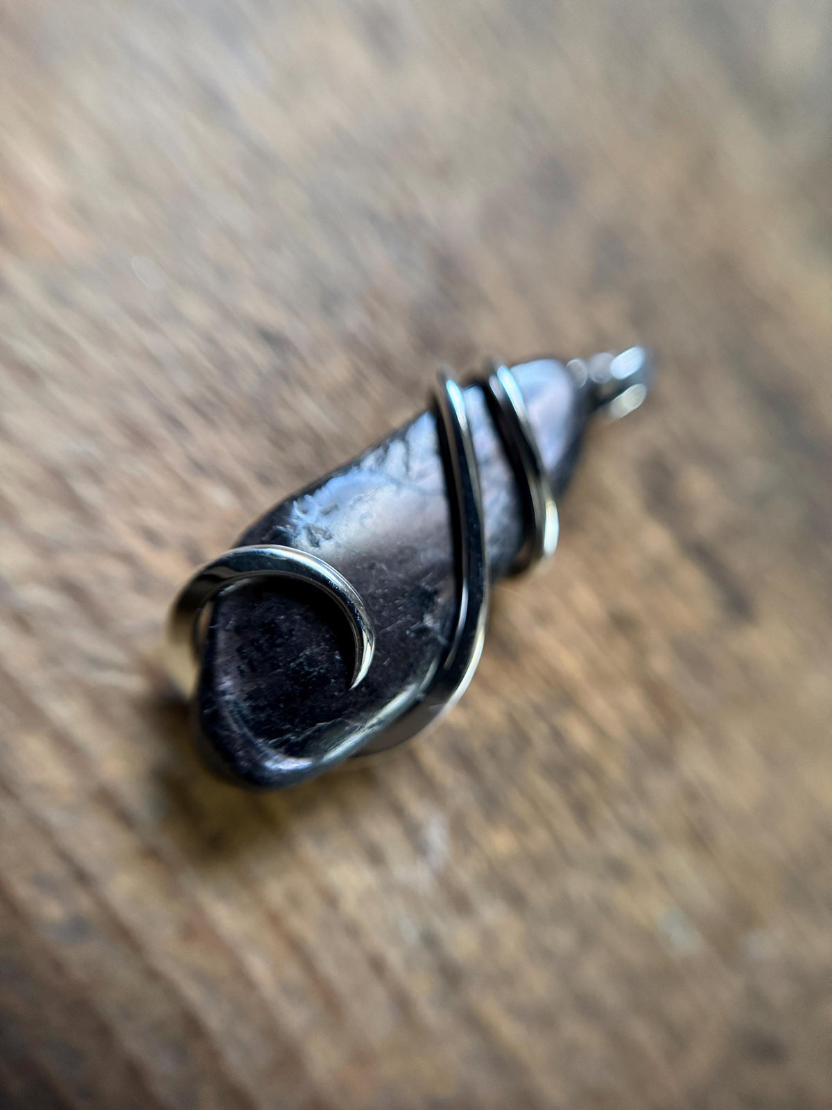 Hypersthene in forged sterling silver pendant