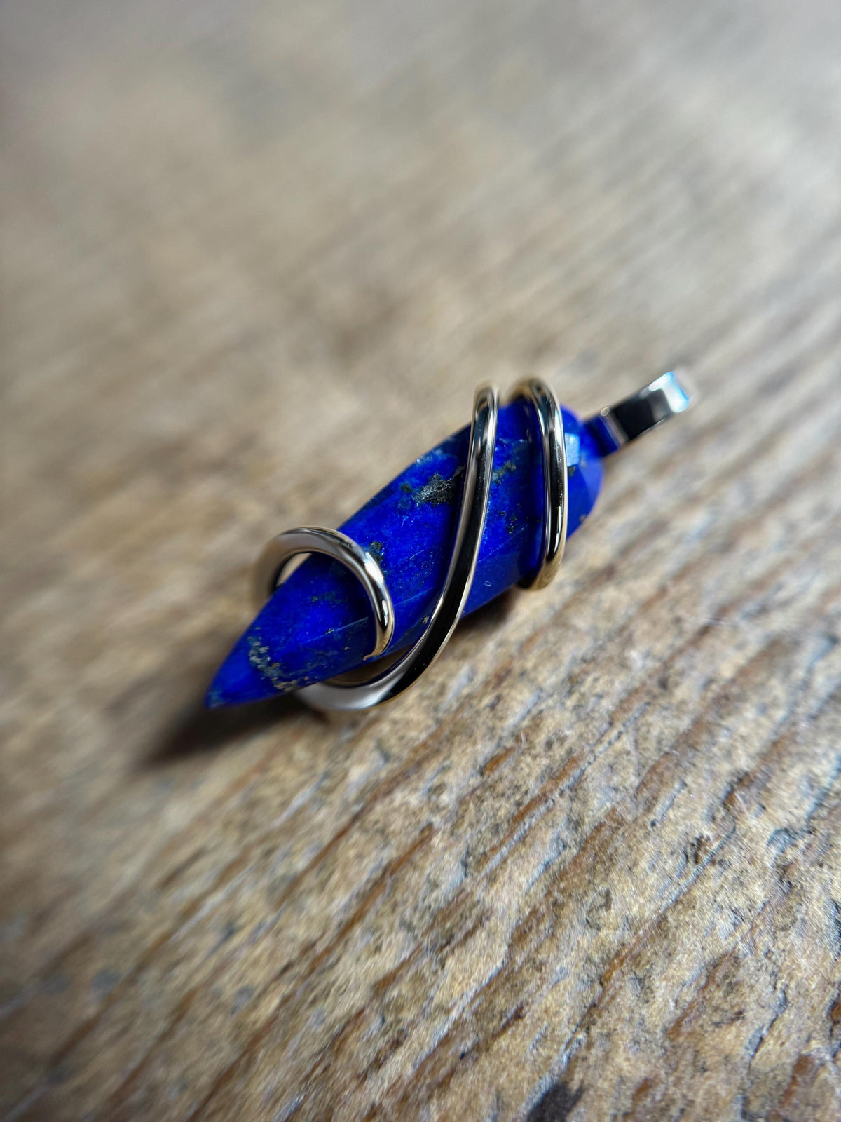 Lapis in forged 14k gold pendant