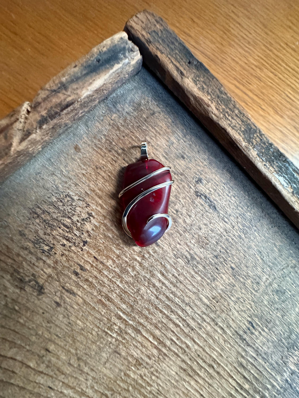 Mexican fire opal in 14k gold pendant