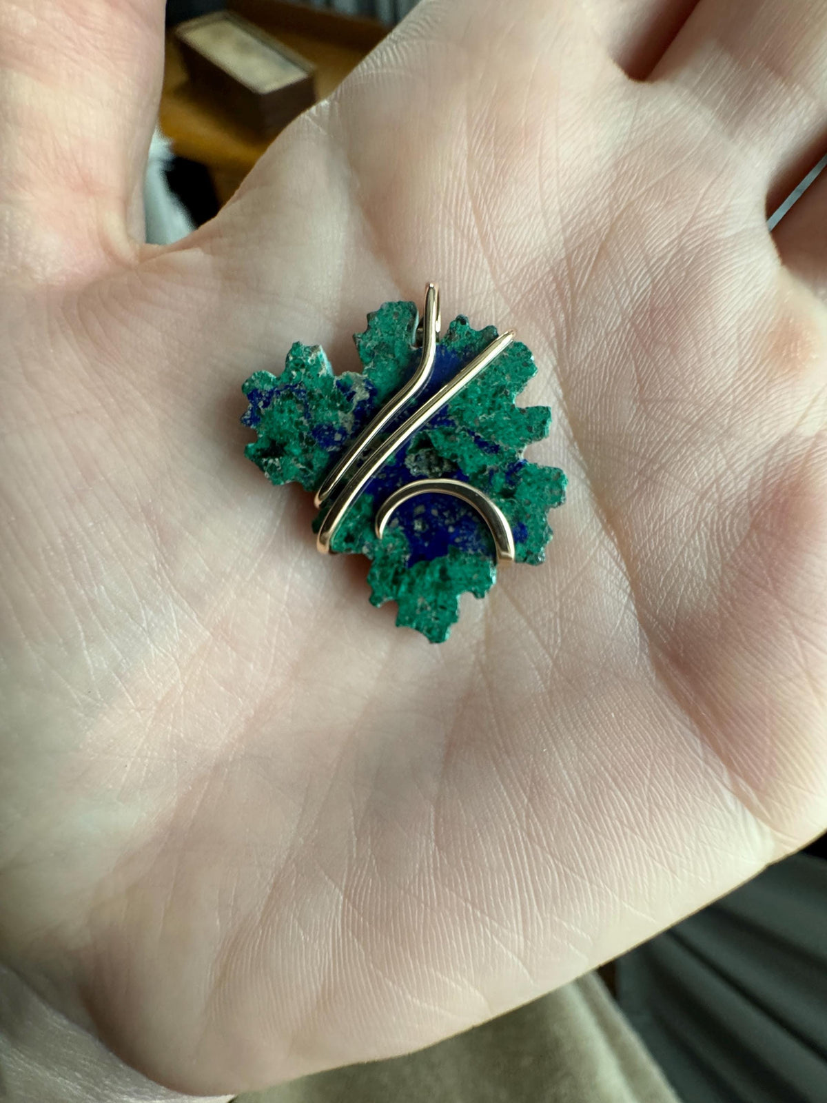Azurite malachite 14k gold pendant