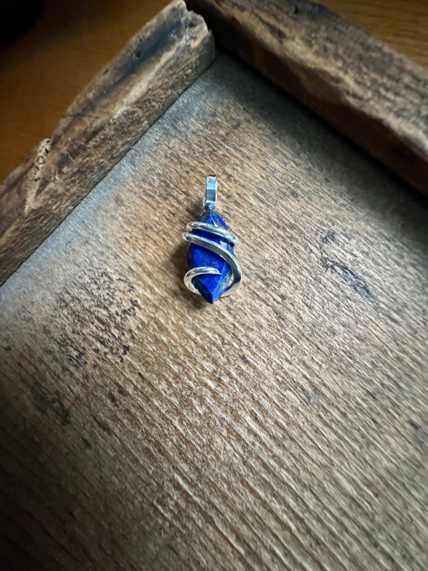 Faceted lapis in sterling silver pendant