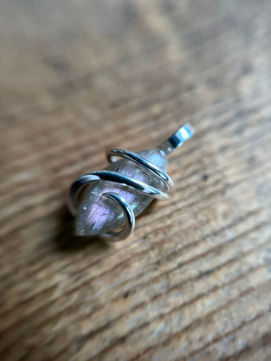 Pink labradorite in sterling silver pendant