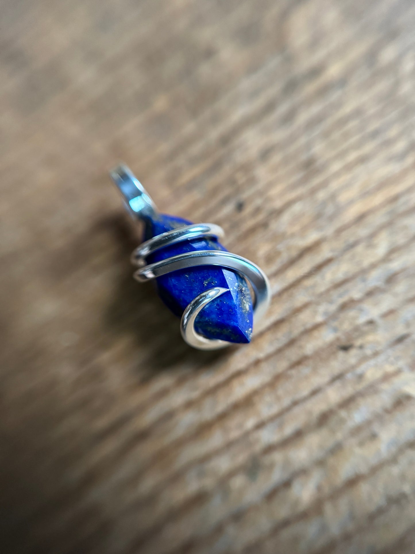 Faceted lapis in sterling silver pendant