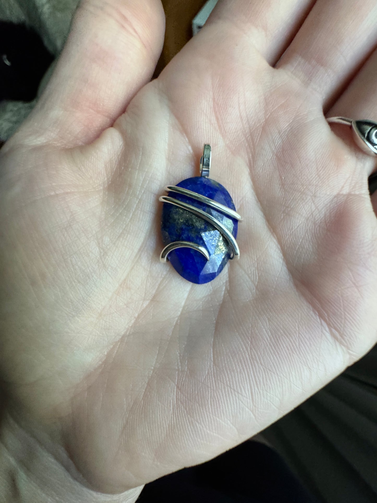 Faceted lapis in sterling silver pendant