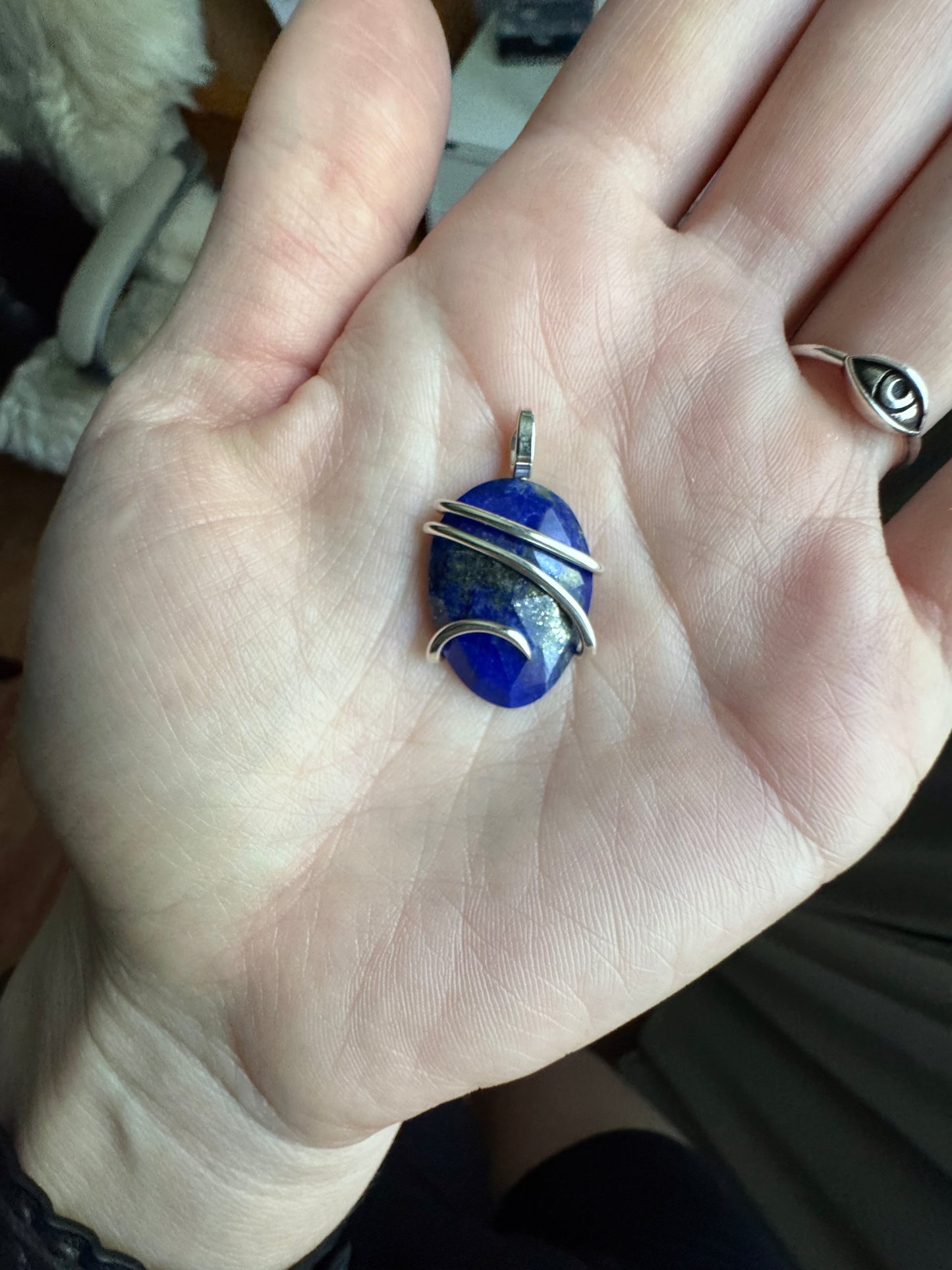 Faceted lapis in sterling silver pendant