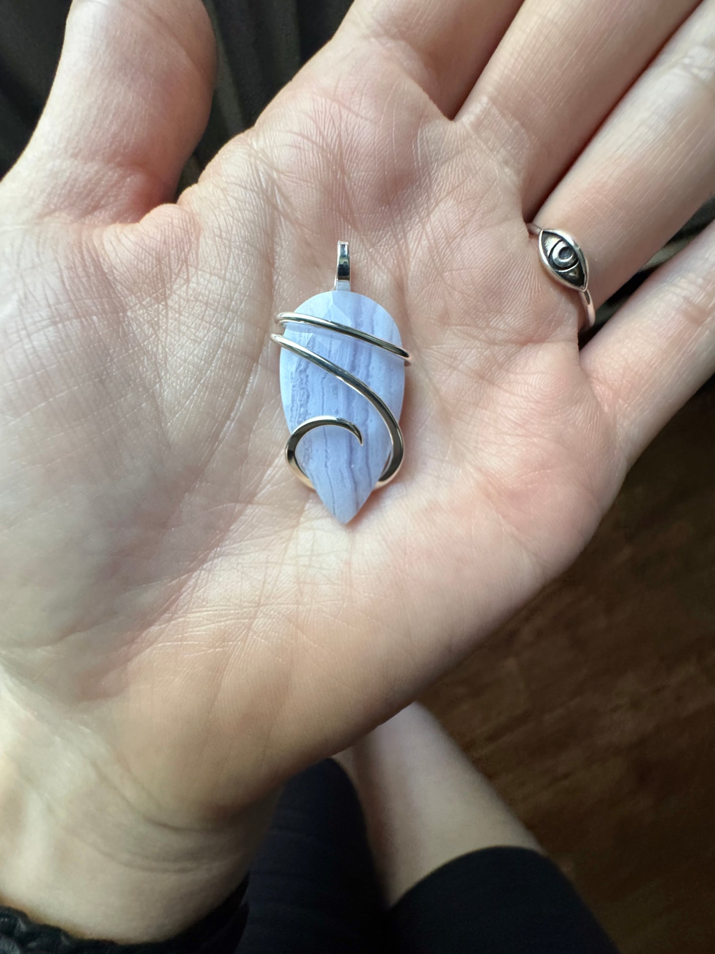 Faceted blue lace agate in sterling silver pendant