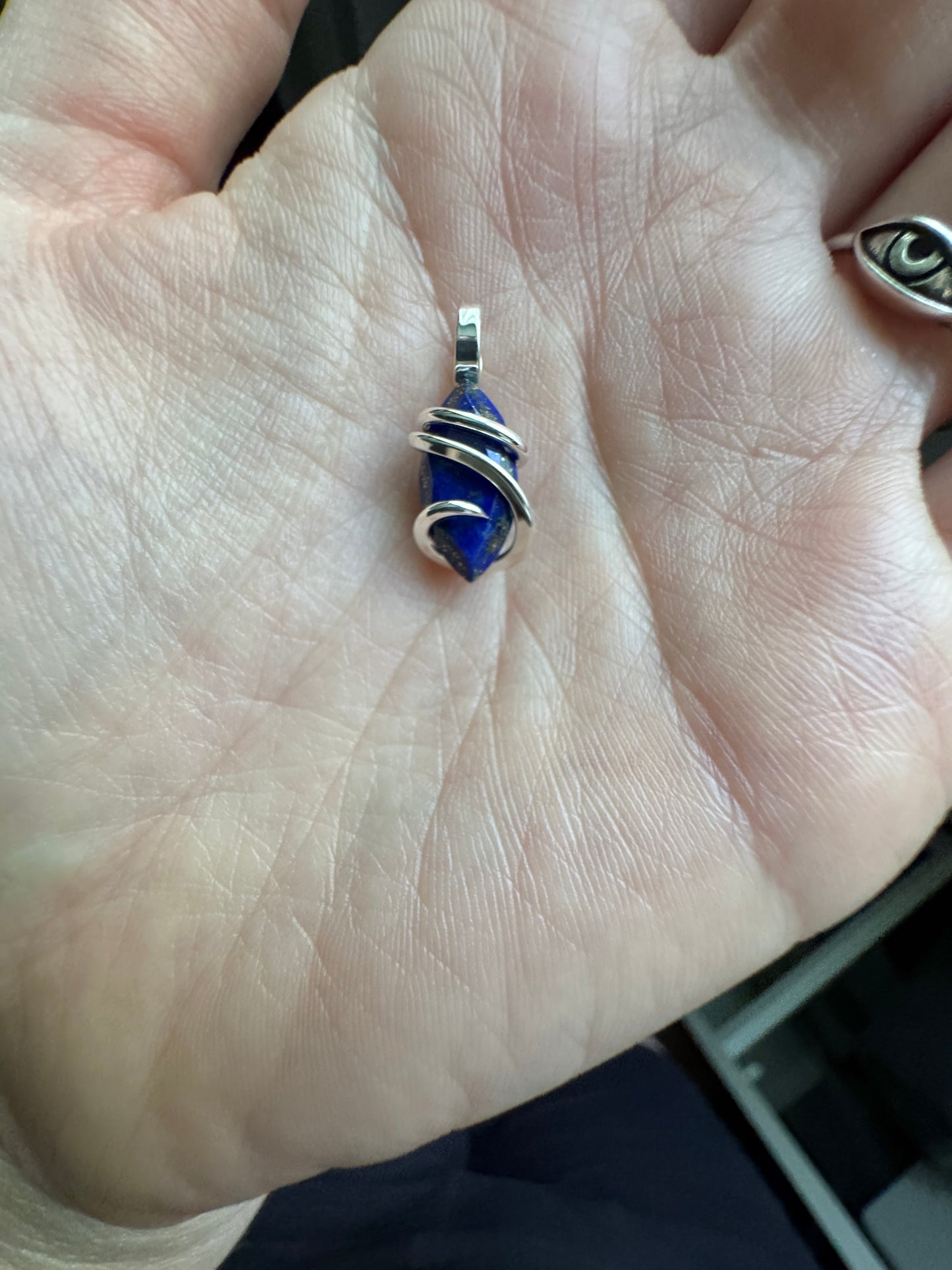 Faceted lapis in sterling silver pendant