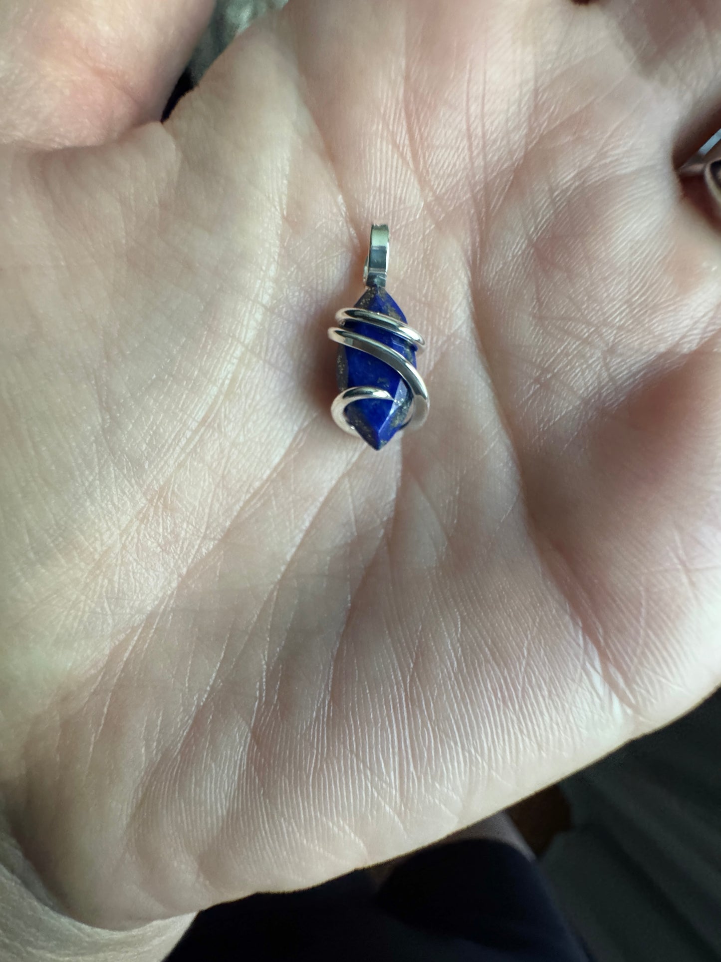 Faceted lapis in sterling silver pendant