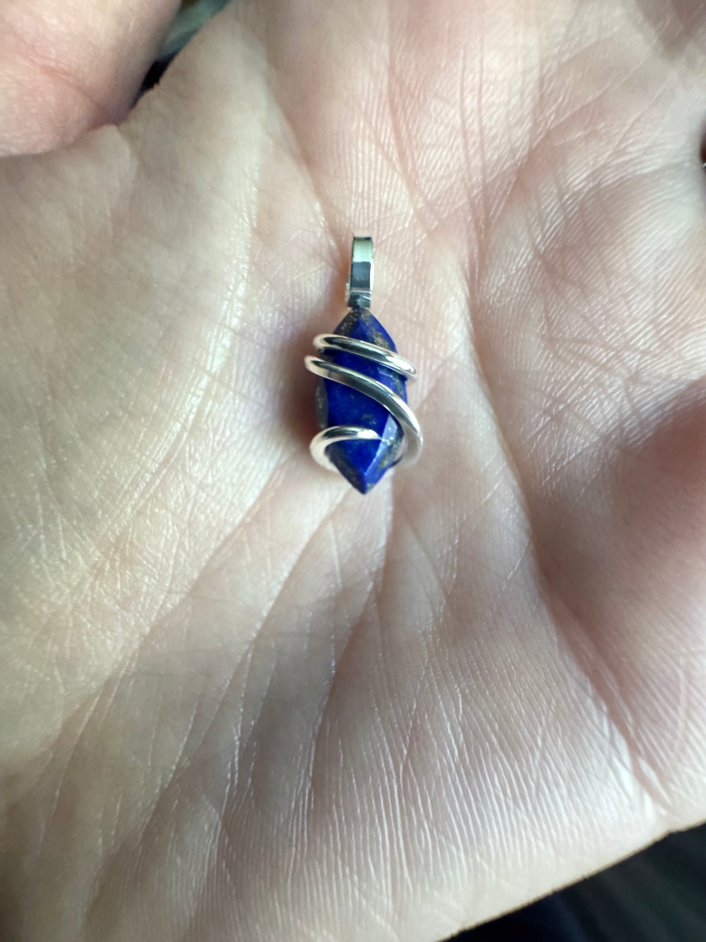 Faceted lapis in sterling silver pendant