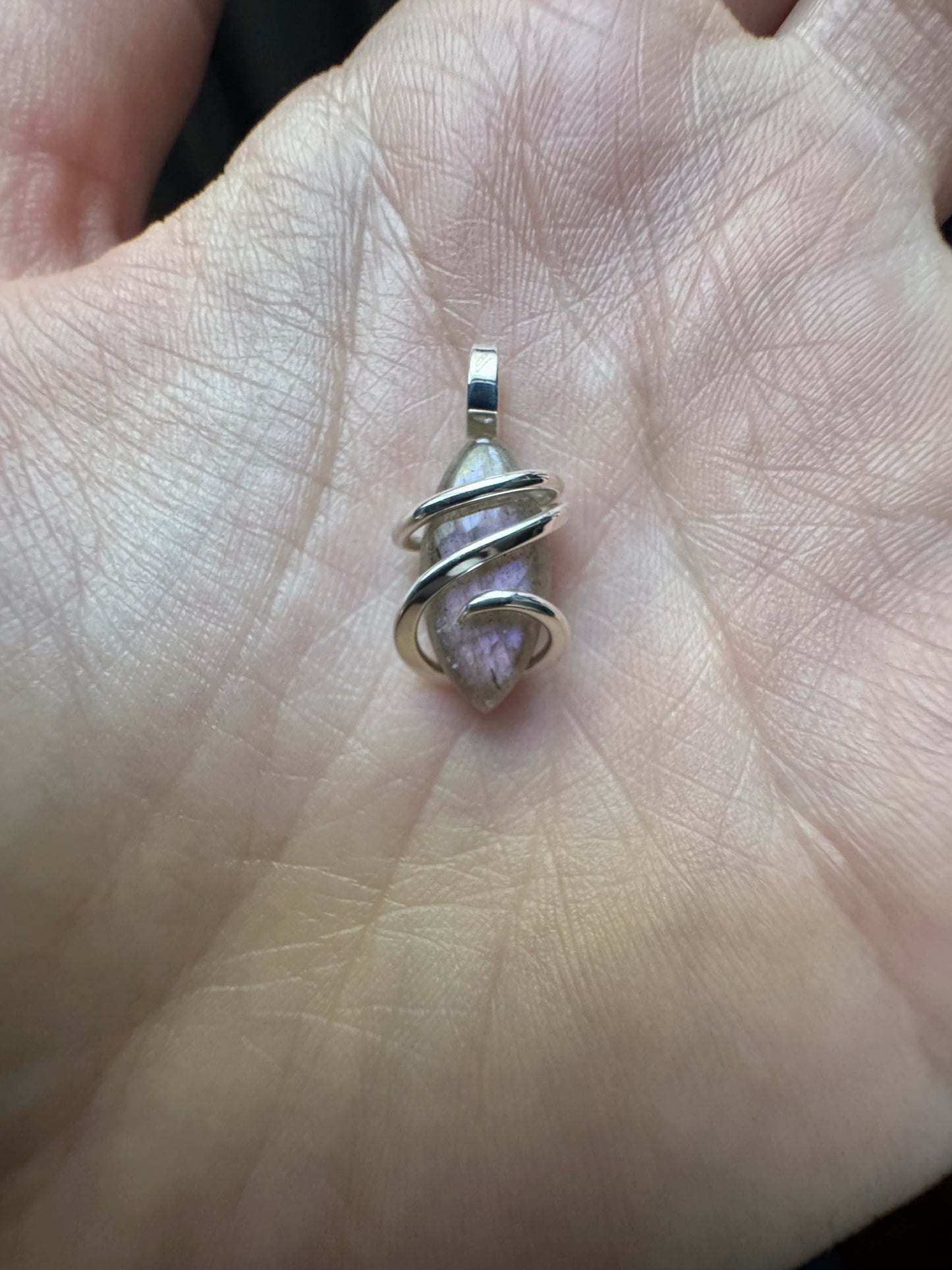 Pink labradorite in sterling silver pendant