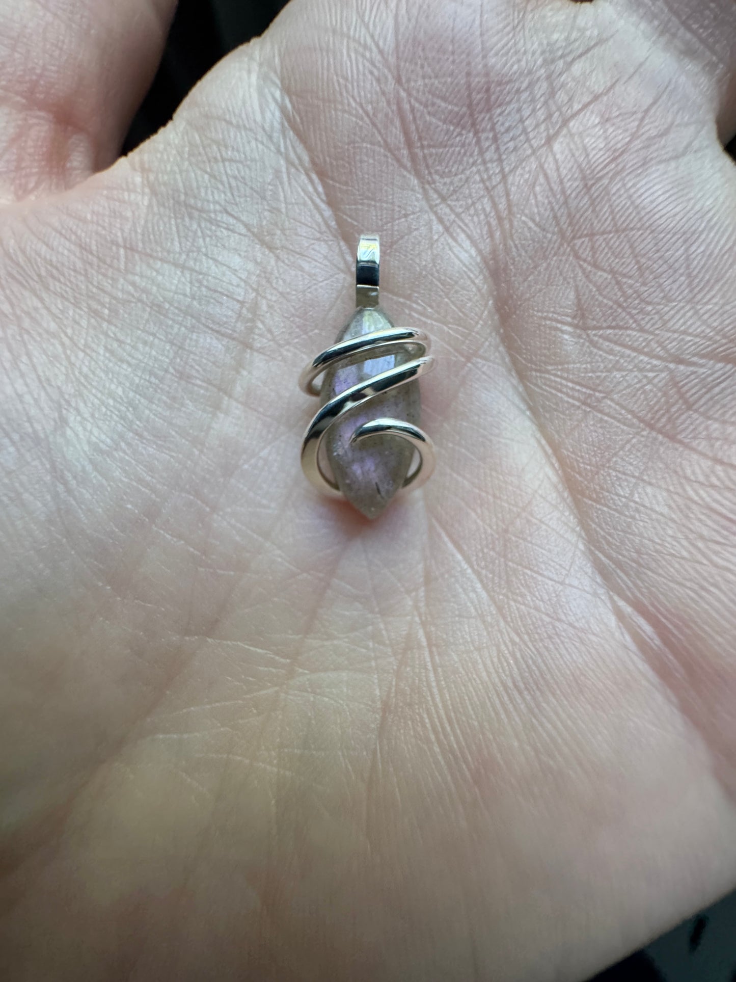 Pink labradorite in sterling silver pendant