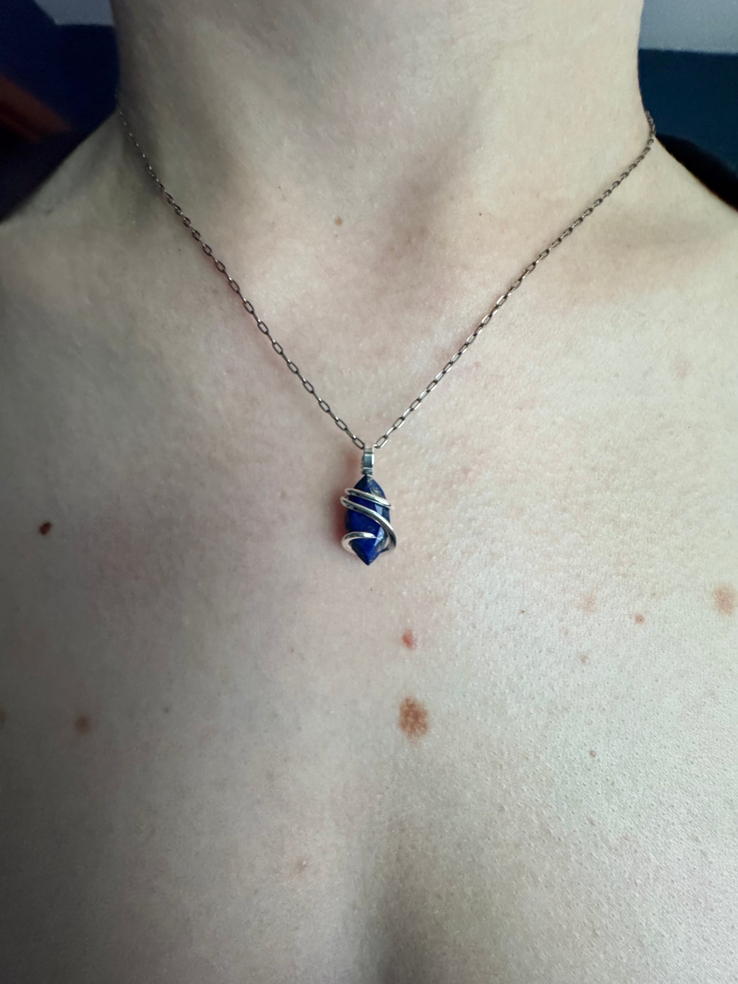 Faceted lapis in sterling silver pendant