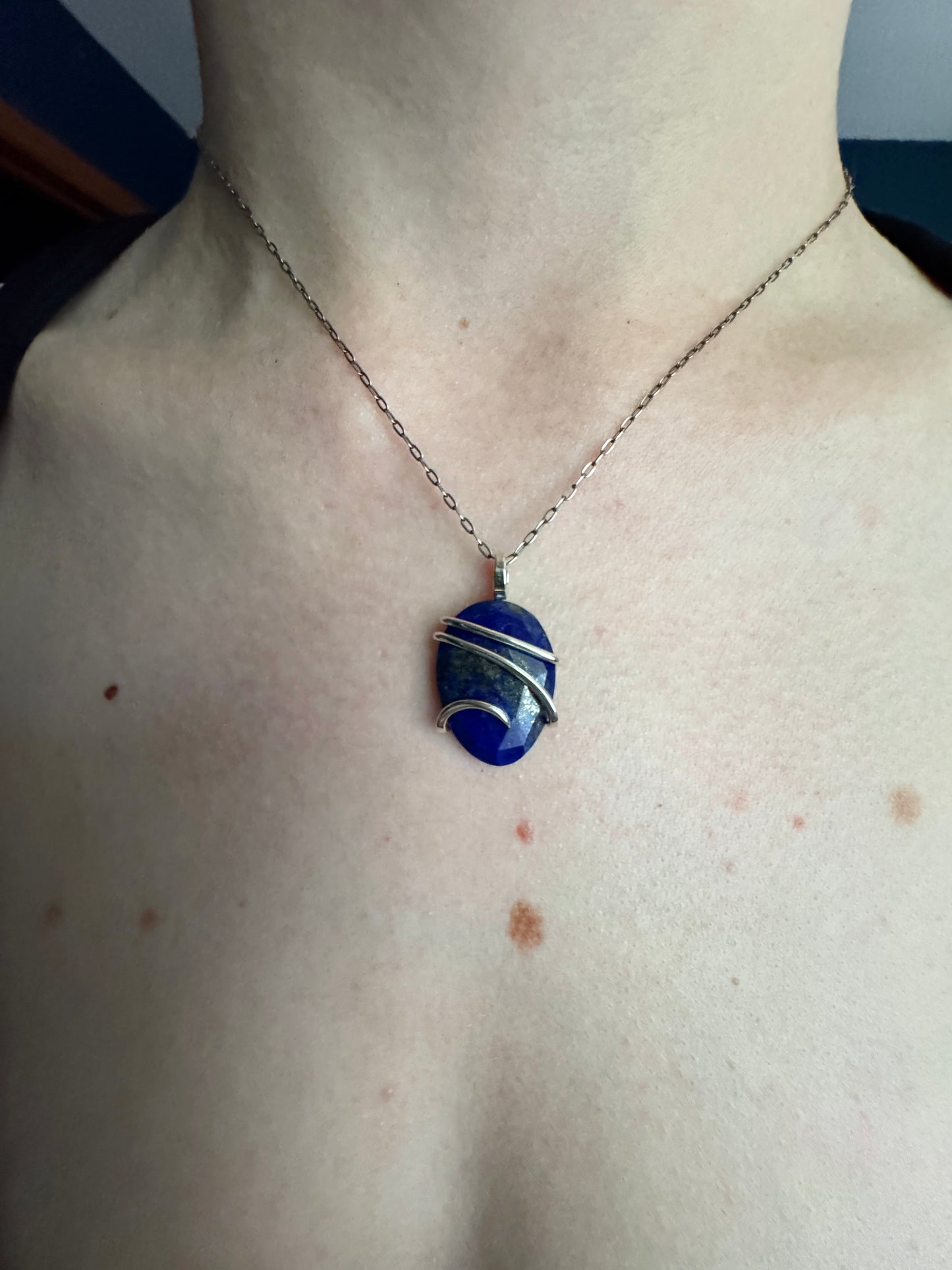 Faceted lapis in sterling silver pendant