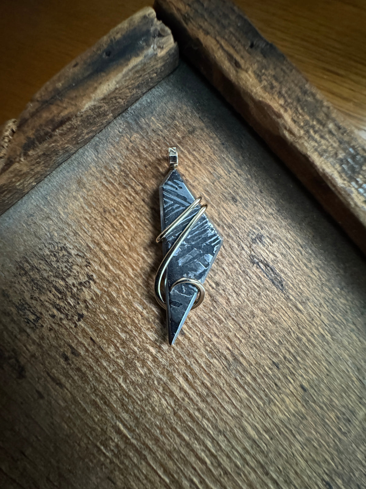 Meteorite in 14k gold pendant