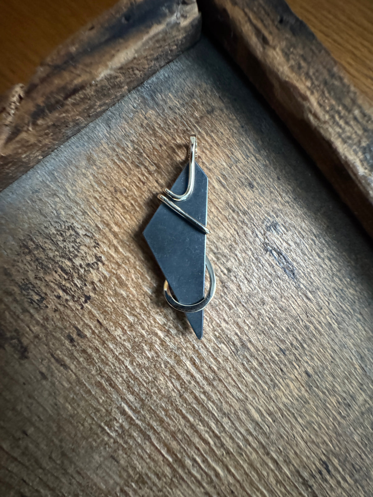 Meteorite in 14k gold pendant