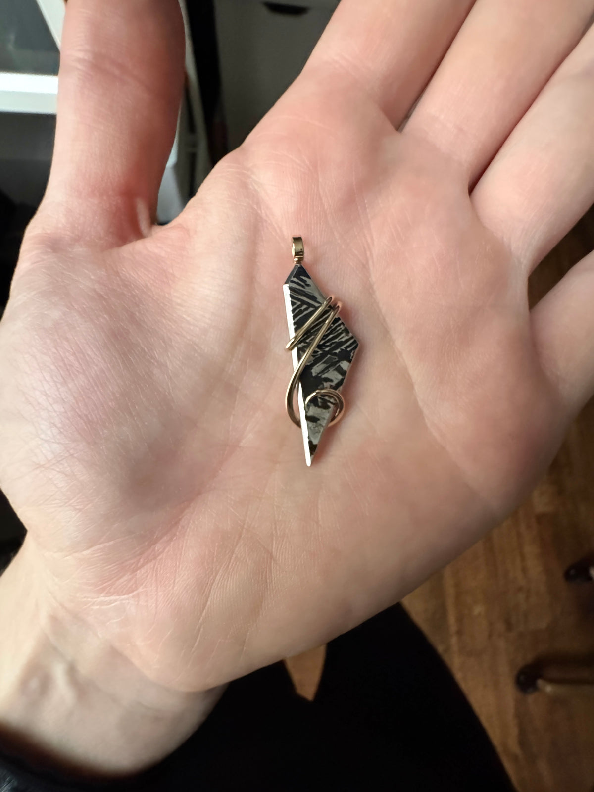 Meteorite in 14k gold pendant