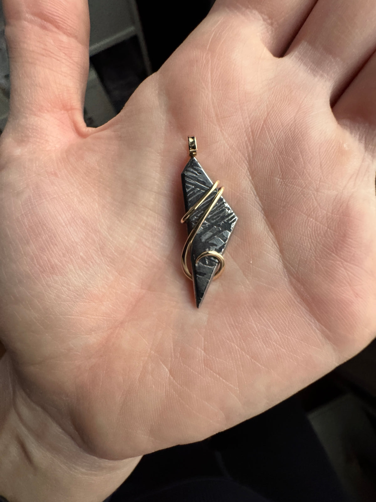 Meteorite in 14k gold pendant