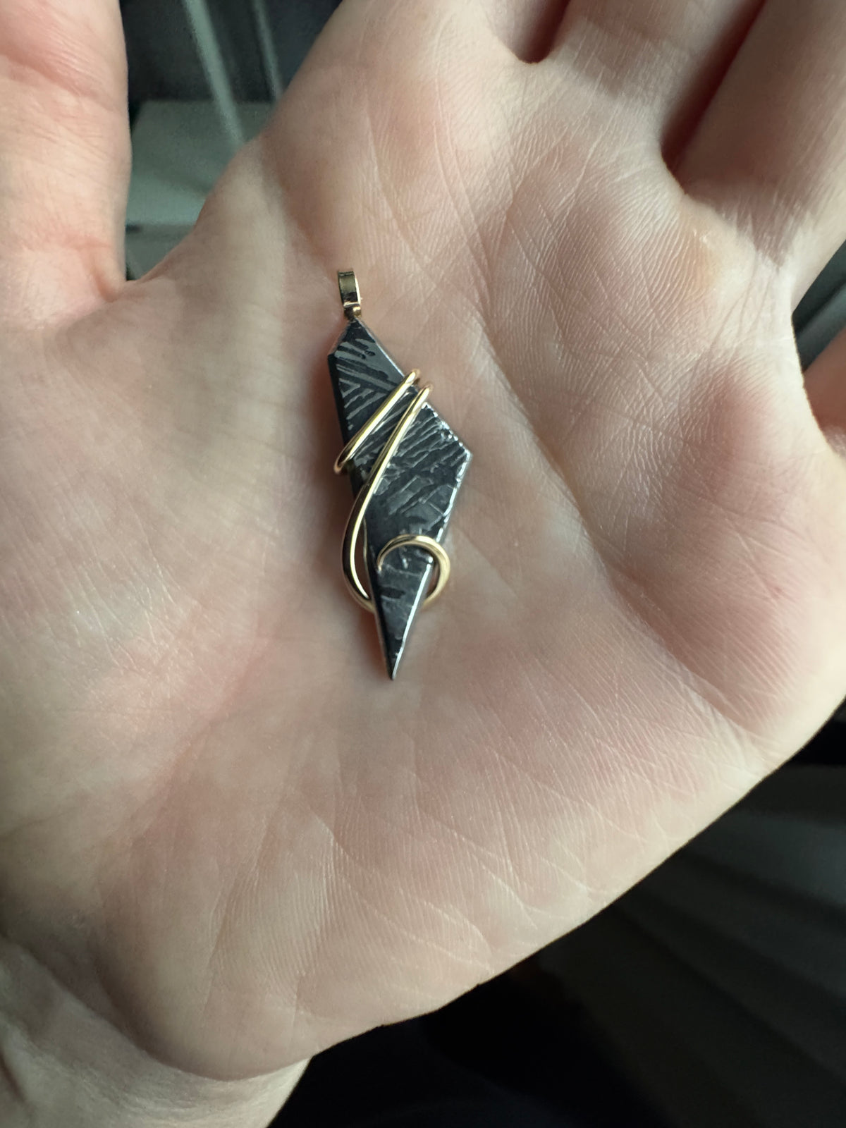 Meteorite in 14k gold pendant