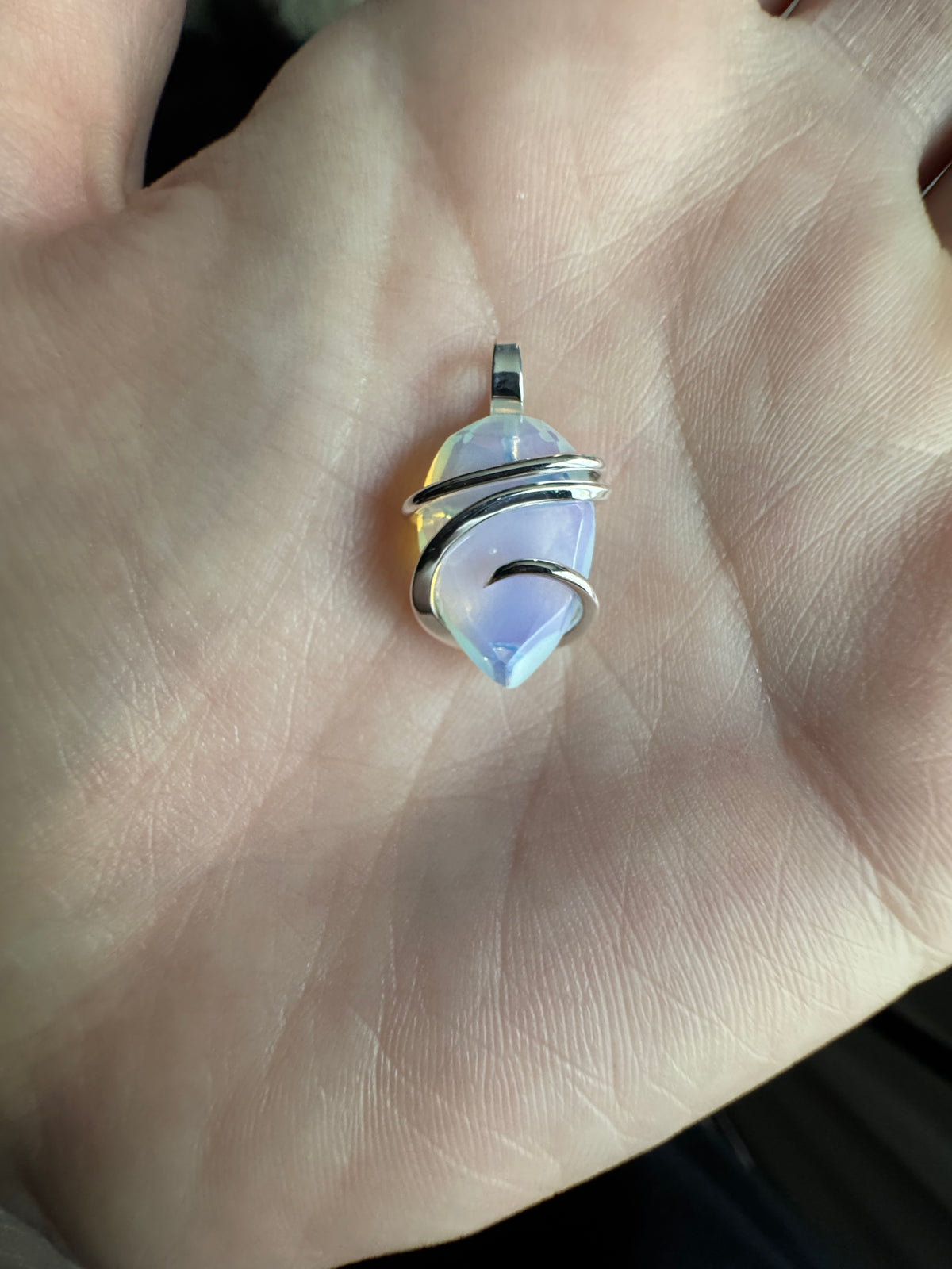 Faceted opalite in sterling silver pendant