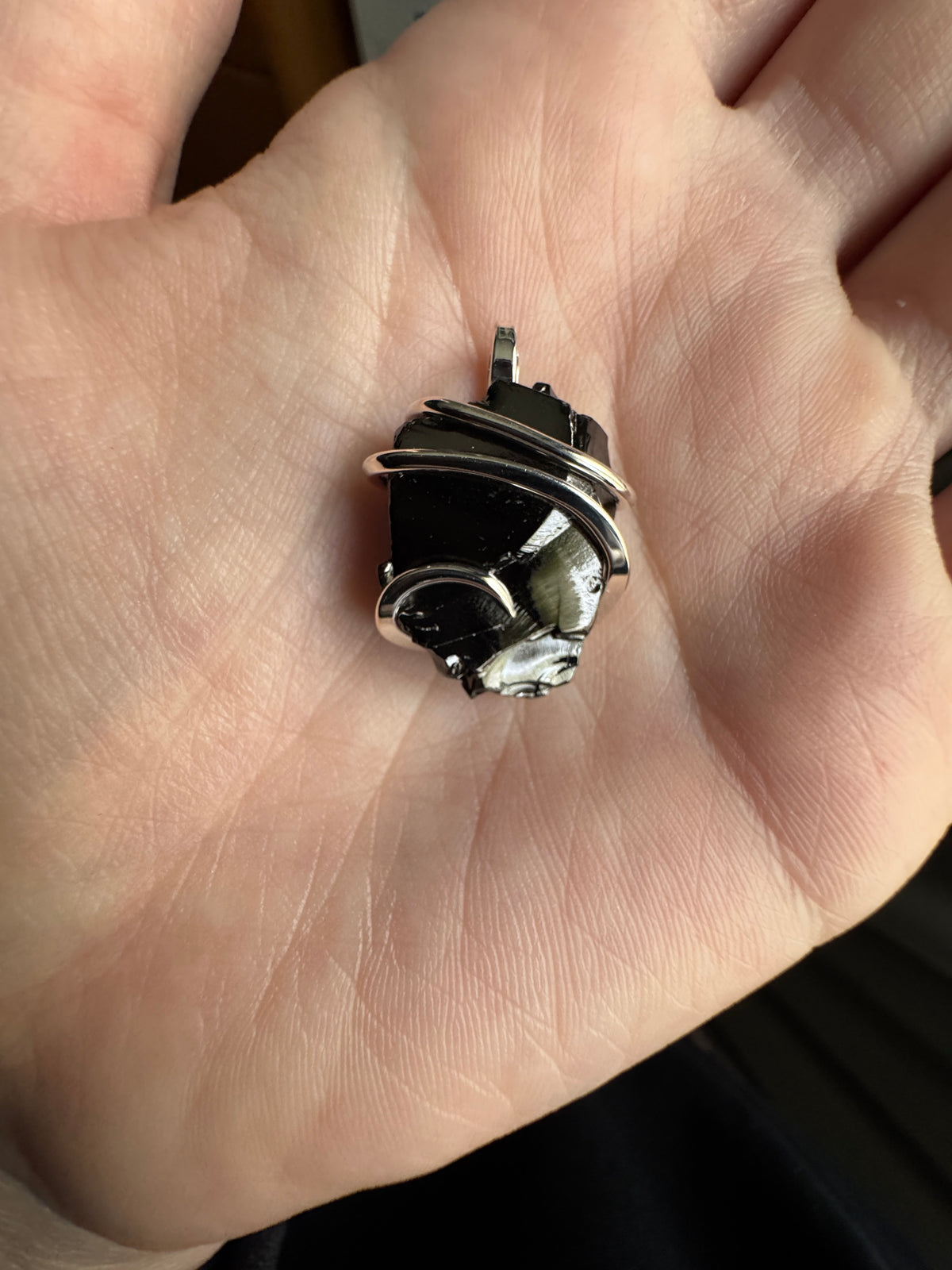 Shungite in forged sterling silver pendant